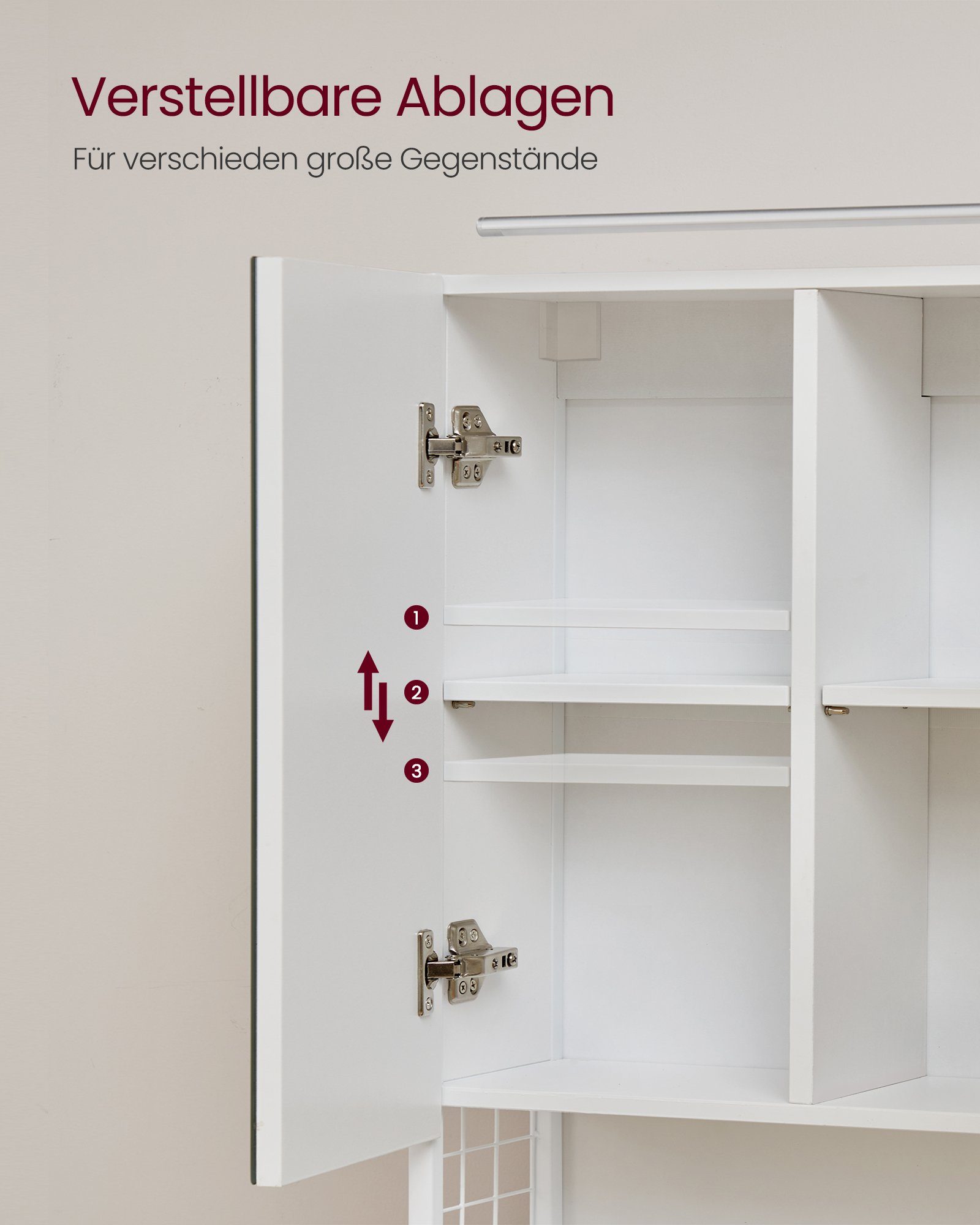 Spiegelschrank mit VASAGLE Beleuchtung, Weiß Badezimmerschrank Kabel