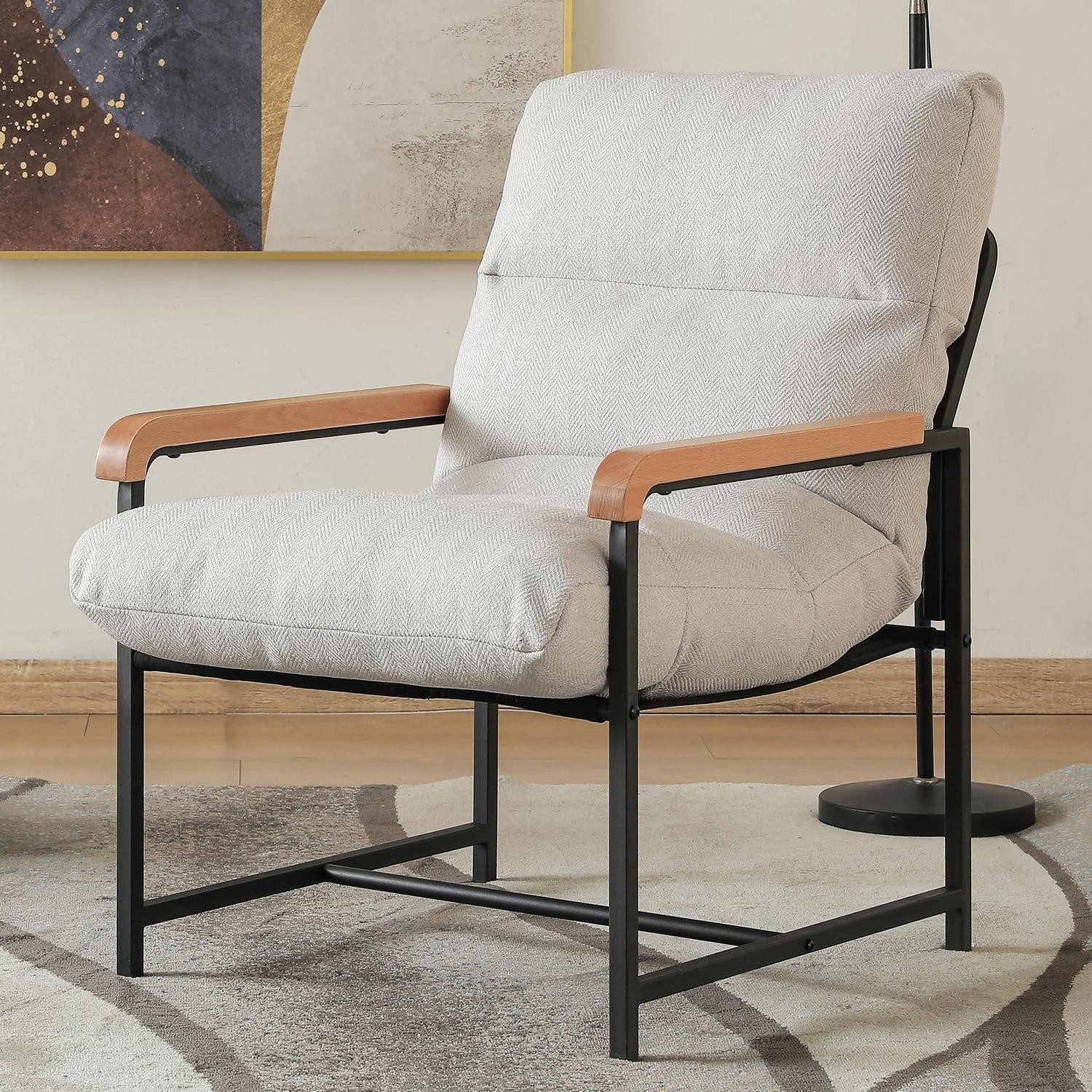 LuxusKollektion Cocktailsessel Sessel Armlehnen Cocktailstuhl Einzelsofa Holzarmlehnen-Modell Weiß