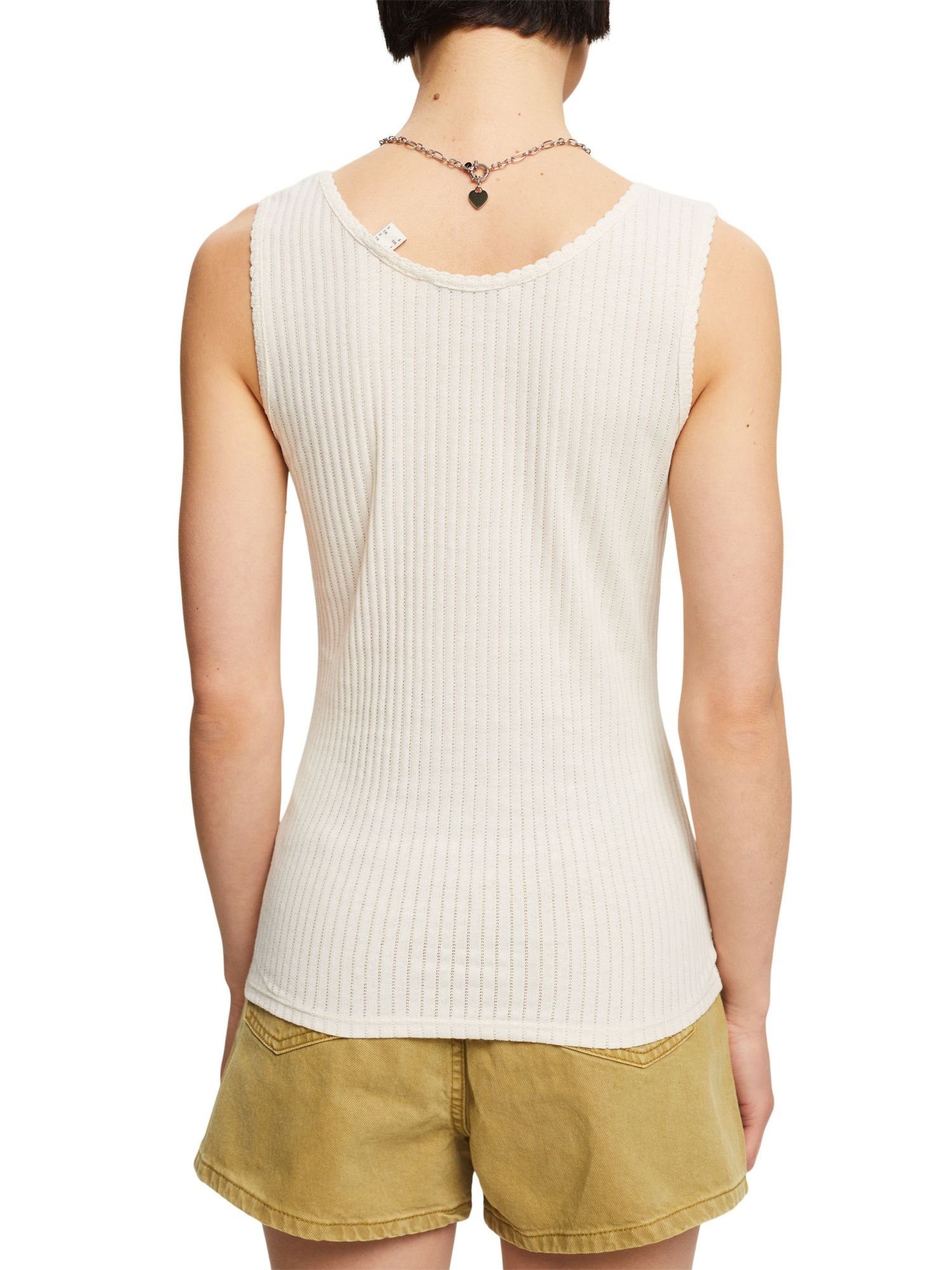 mit Pointelle-Muster OFF Top by WHITE edc (1-tlg) T-Shirt Esprit