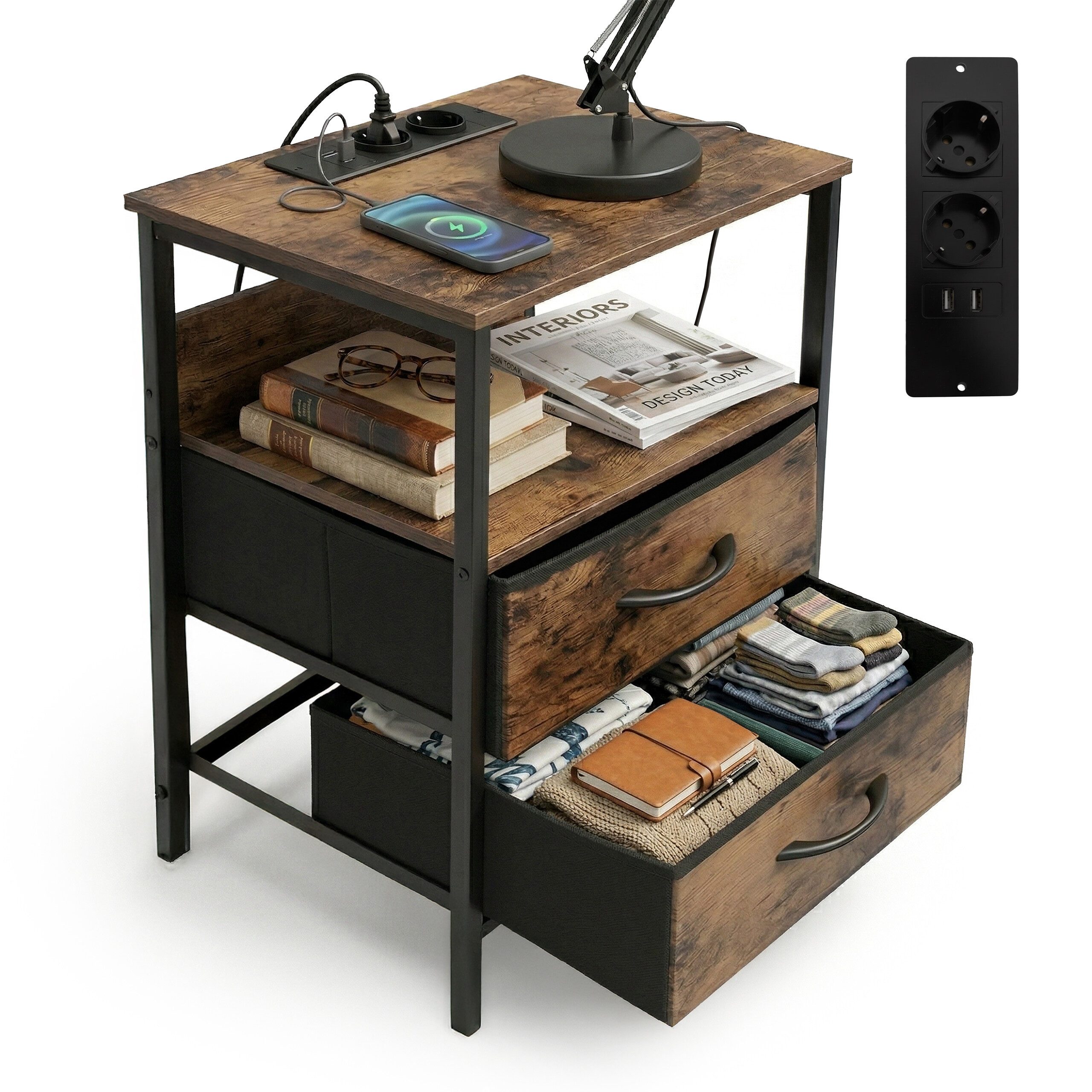 relaxdays Beistelltisch mit USB Anschluss