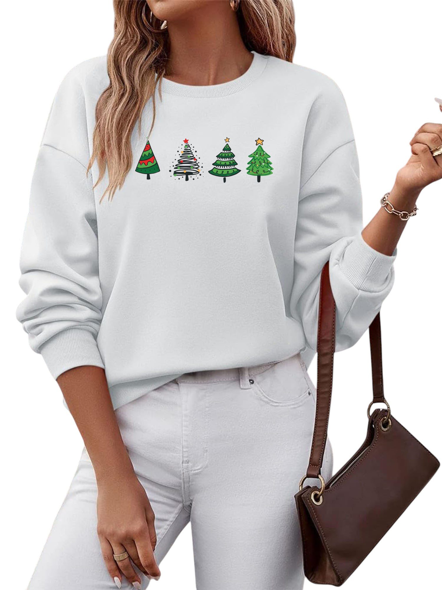 PYLIKE Sweatshirt Damen Festlich Толстовки mit Weihnachten Druck,Langarm Пуловеры Top Besondere Weihnachts-Outfits