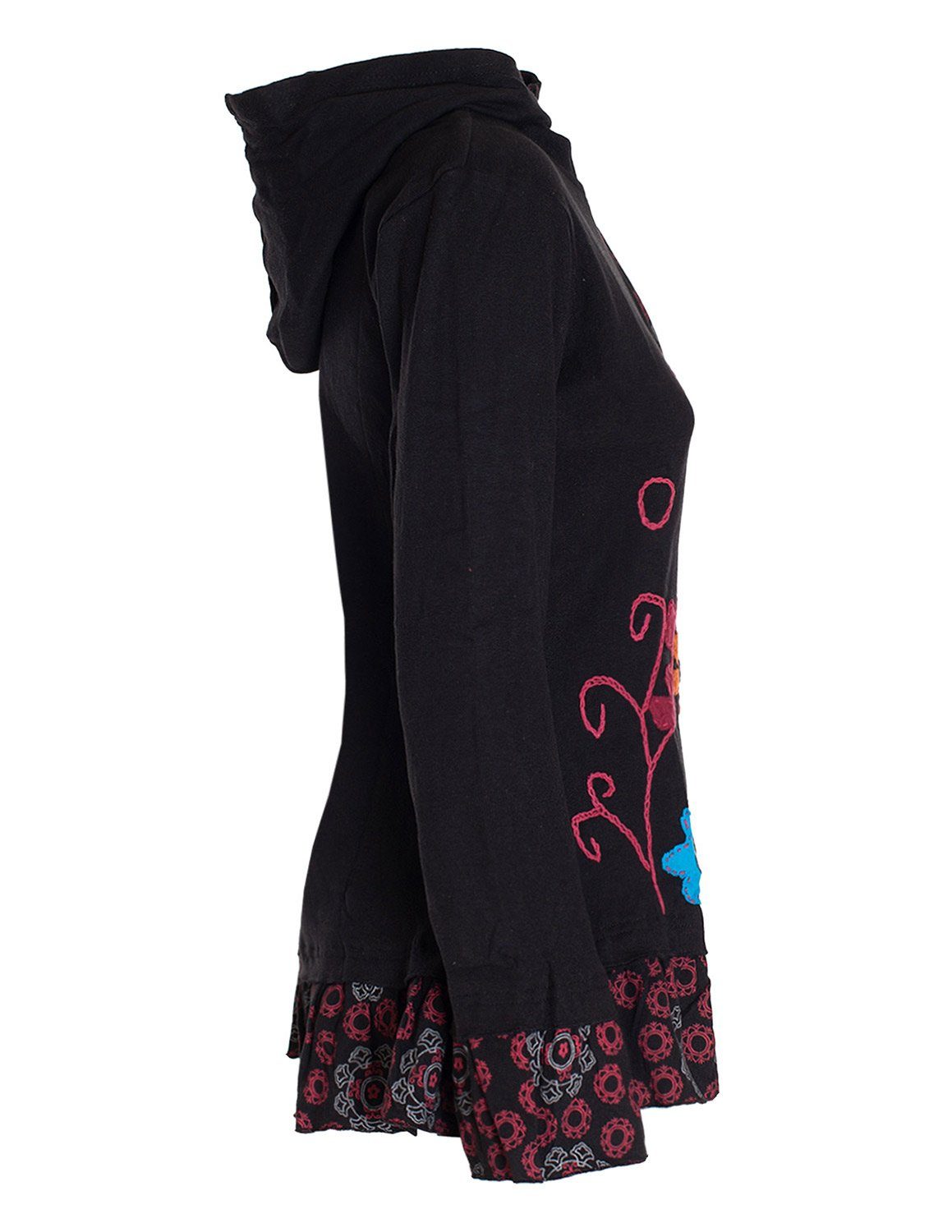 Vishes Kapuzensweatjacke Damen Sommerjacke Blumen-Strickjacke Elfenjacke Kapuzi Rüschen Retro, Gothik, Boho Style