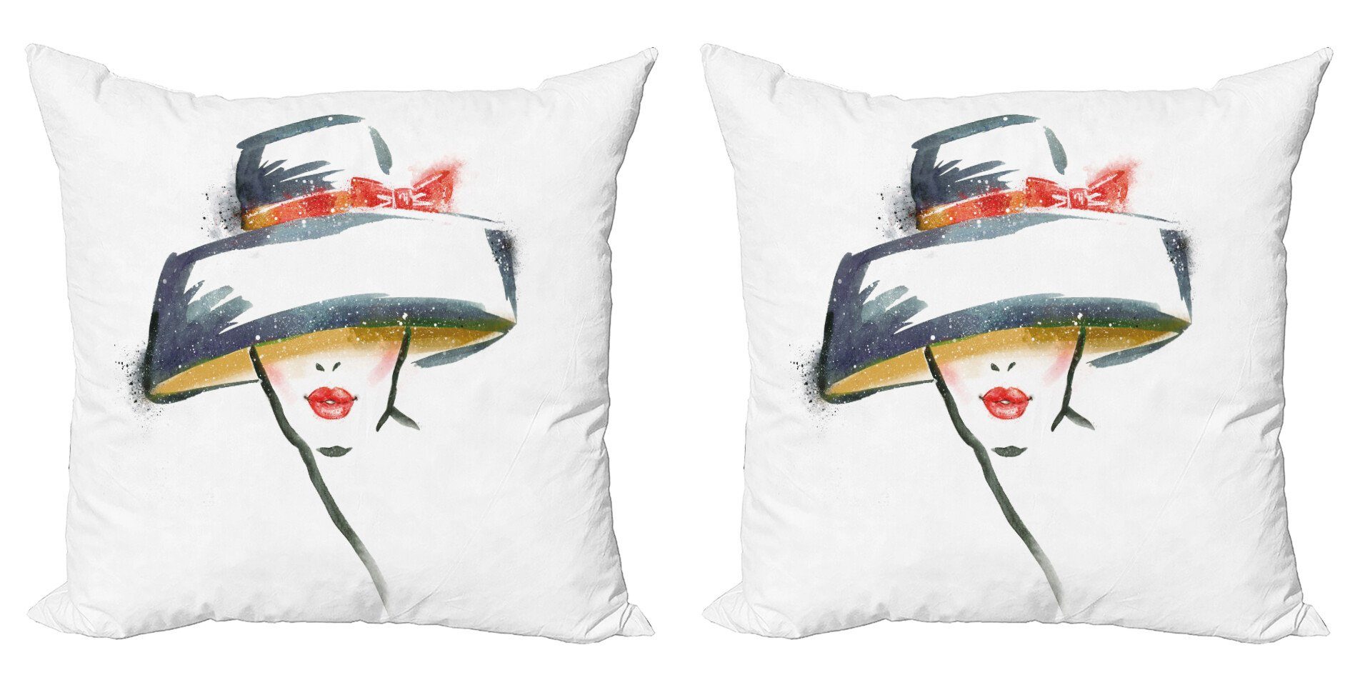 Kissenbezüge Modern Accent Doppelseitiger Digitaldruck, Abakuhaus (2 Stück), Modern Fashion Frau mit einem Hut