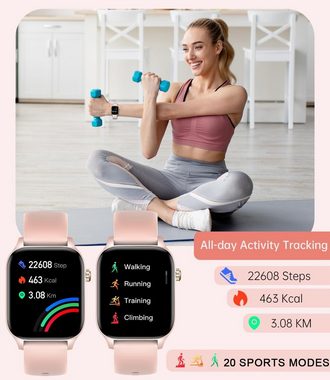 Erkwei Damen mit Telefonfunktion Schrittzähler Fitness Smartwatch (1,85 Zoll, Andriod iOS), Mit Benachrichtigungen Sprachassistent Schlafmonitor Herzfrequenz SpO2