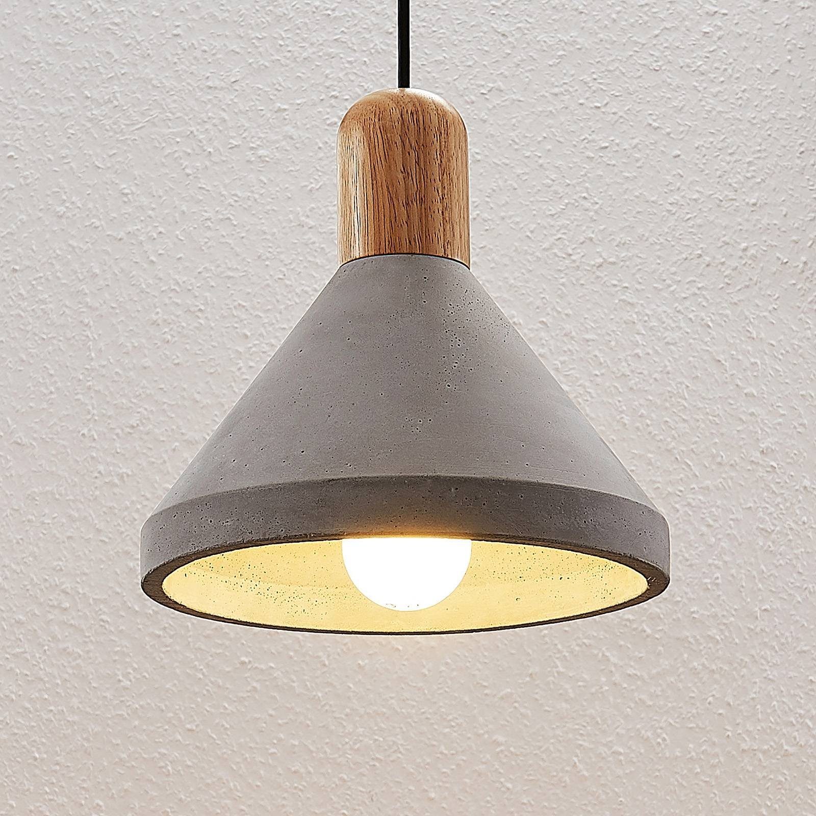 Modern, inklusive, Leuchtmittel flammig, E27 nicht hell, betongrau, Holz, Beton, Metall, 1 dimmbar, Caisy, holz Hängeleuchte Lindby