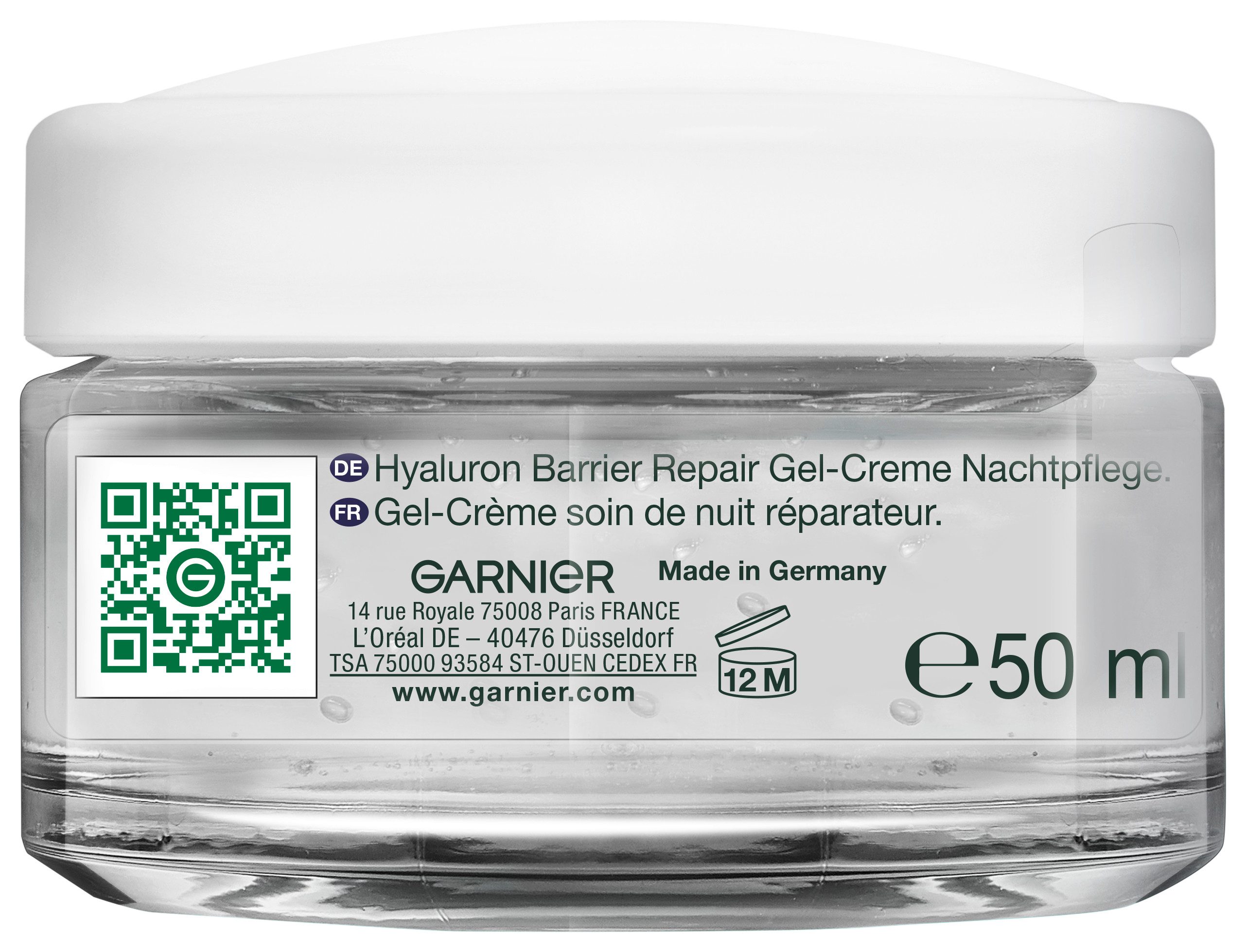 GARNIER Nachtcreme Garnier Hyaluron Barrier Repair Gel-Creme Nachtpflege, feuchtigkeitsspendend, verbessert Regeneration