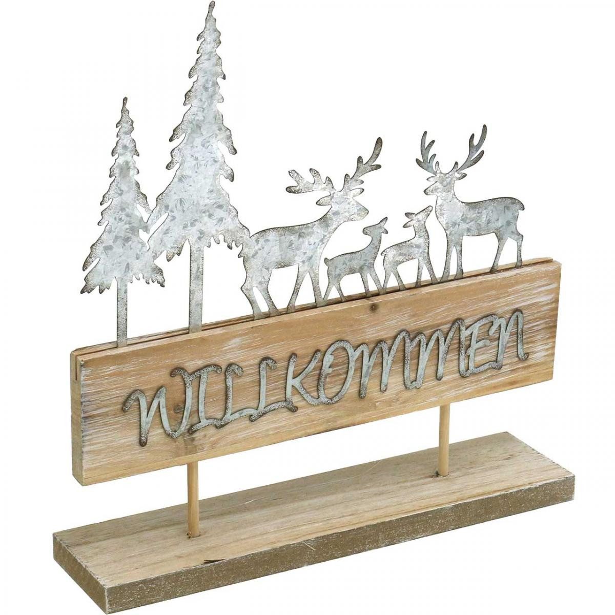 Florists Products Weihnachtsmann Willkommen-Deko mit Rehen und Tannen aus Holz und Metall