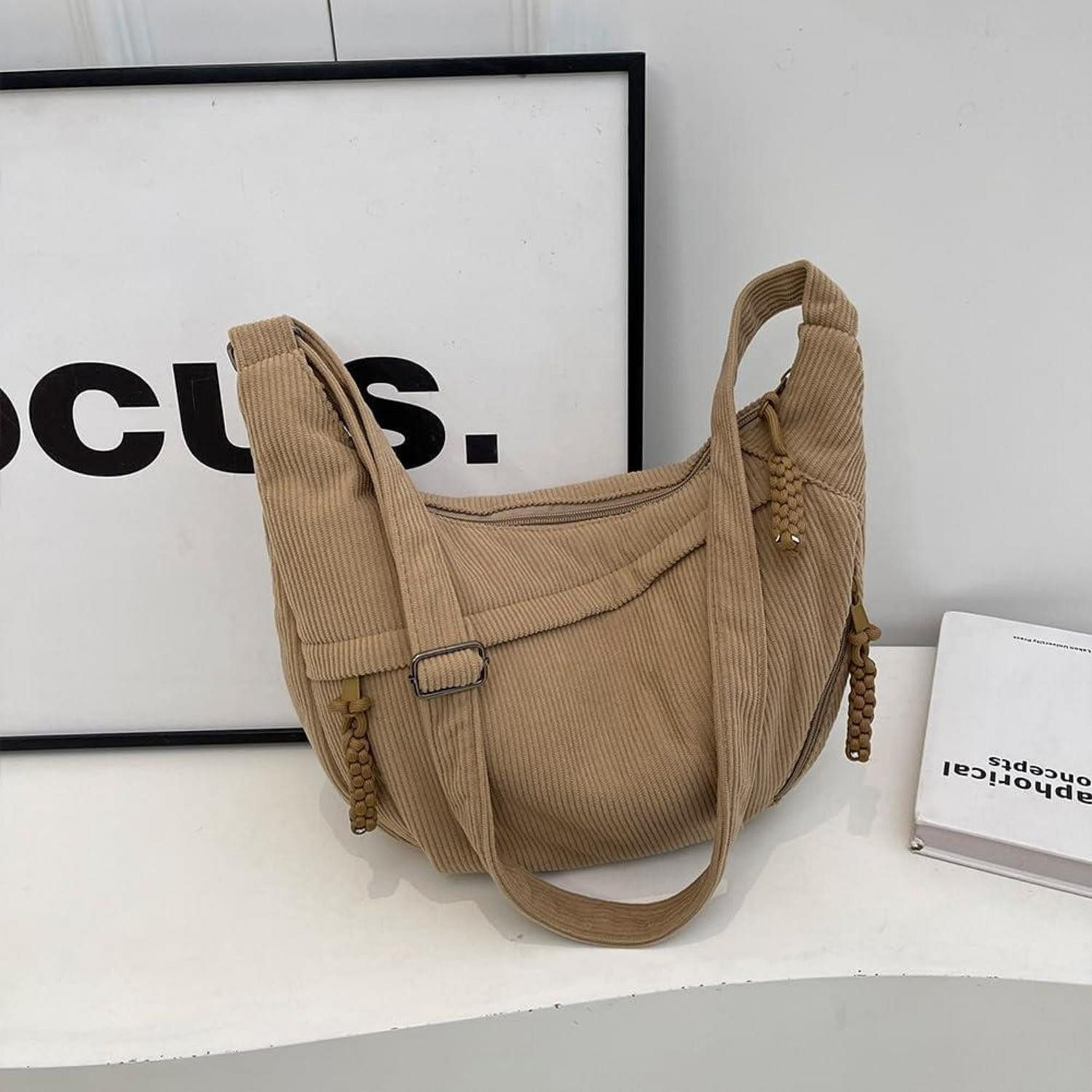 LuxusKollektion Umhängetasche Umhängetasche Cord Crossbody Half Moon Damen Khaki-cord