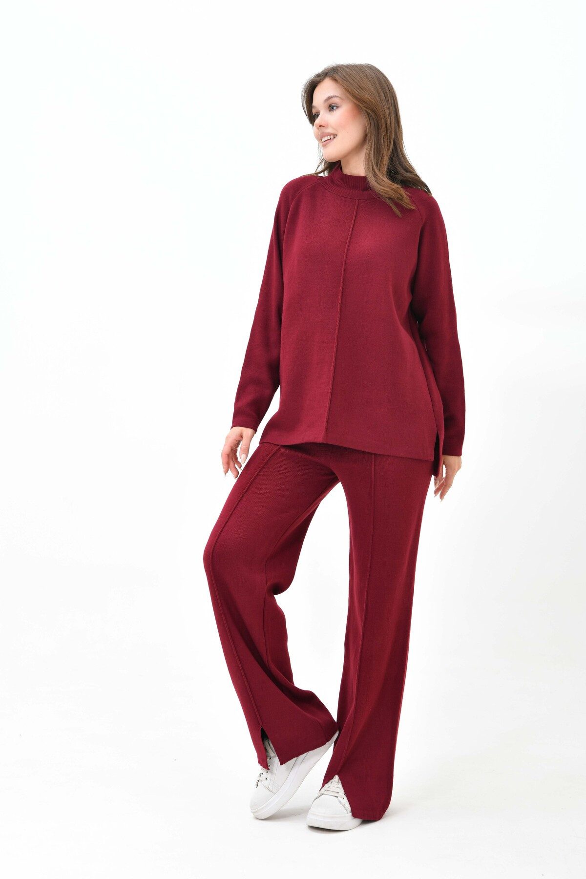 WOMAN VISION Blusentop Strickset aus hochgeschlossenem Pullover und hochgeschnittener Hose mi