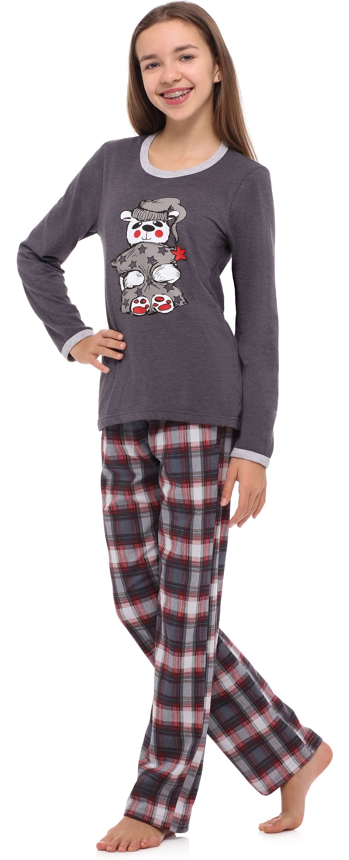 Zweiteilieger Lang Winter MS10-192 Dunkelmelange/Kariert Merry Pyjama Schlafanzug Style Schlafanzug Damen