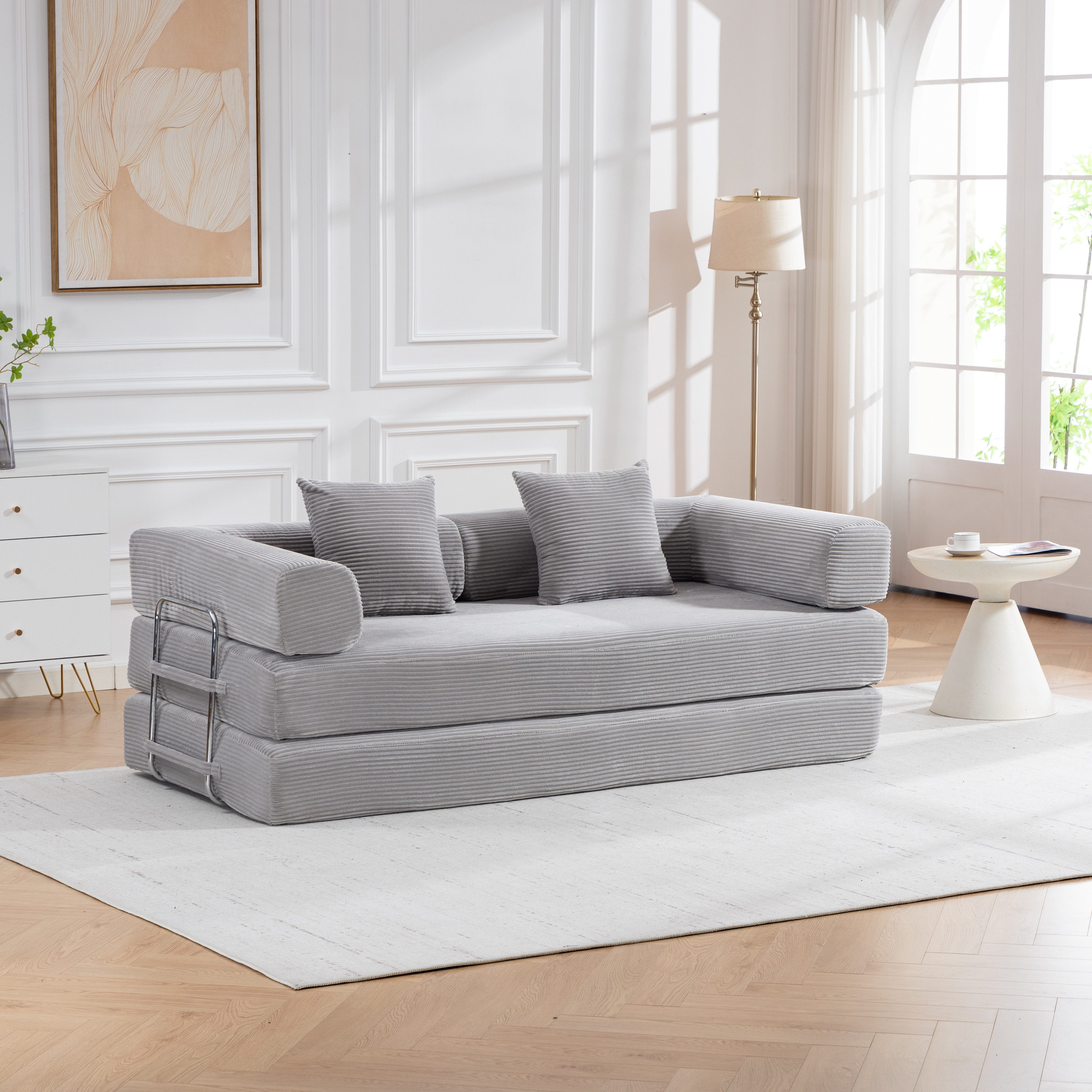 Sinaopus Schlafsofa Sofa mit Schlaffunktion, 2-Sitzer Schlafsofa aus Cord mit Kissen, Faltbares Sofa fürs Wohnzimmer mit weicher Schaumstoffpolsterung