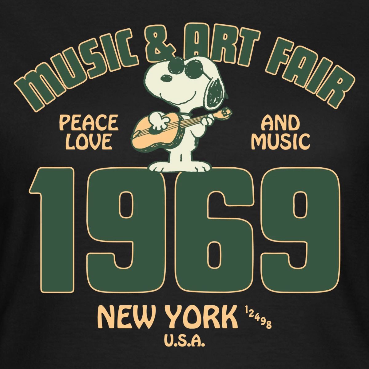 Spreadshirt T-Shirt Peanuts Snoopy Peace Love Music 1969 Frauen T-Shirt (1-tlg) Slim Fit, fällt klein aus