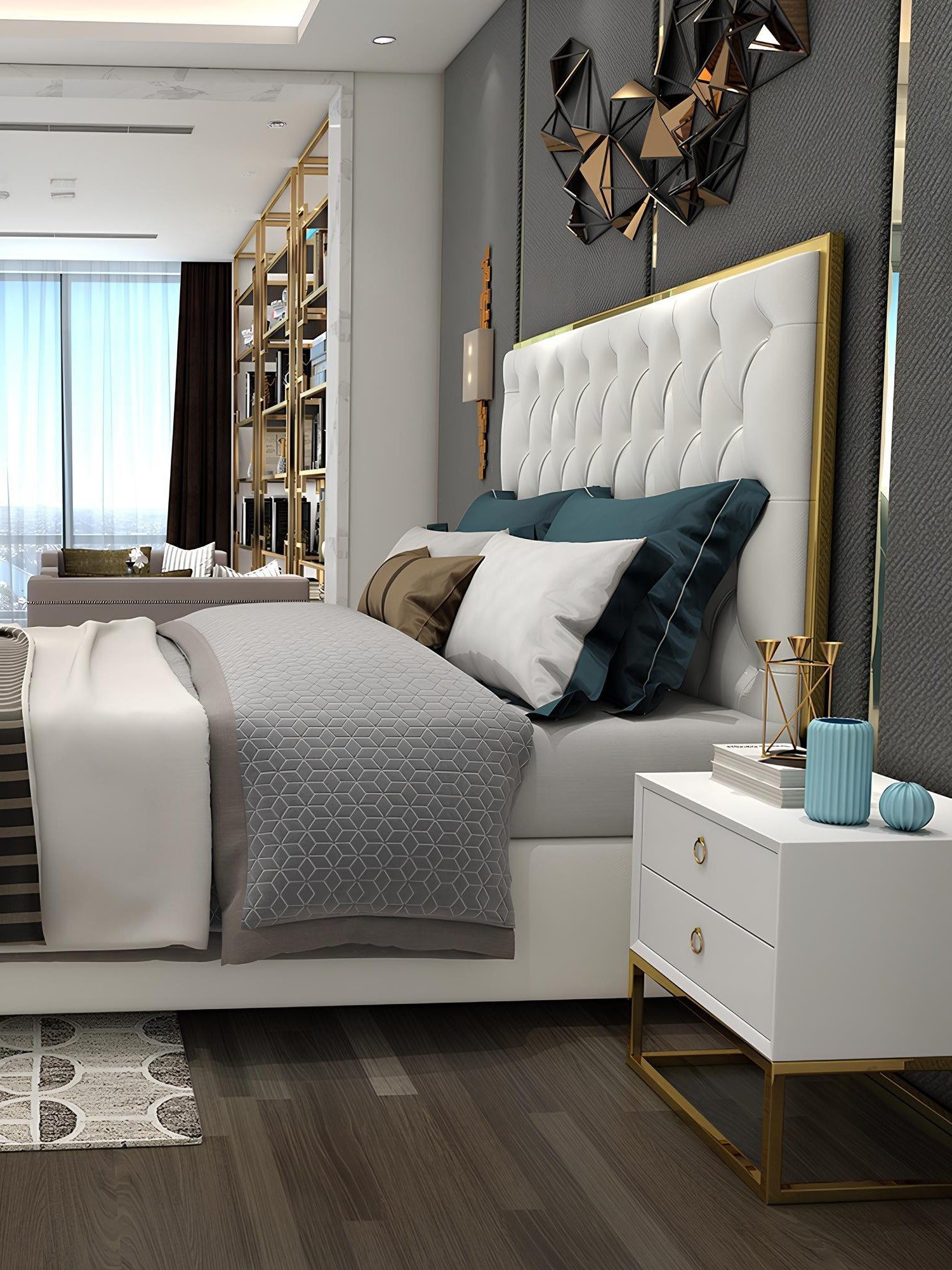 Xlmoebel Polsterbett Chesterfield-Bett in Weißes Leder mit luxuriösem Design (Bett, 1-tlg., Bett), Hergestellt in Europa