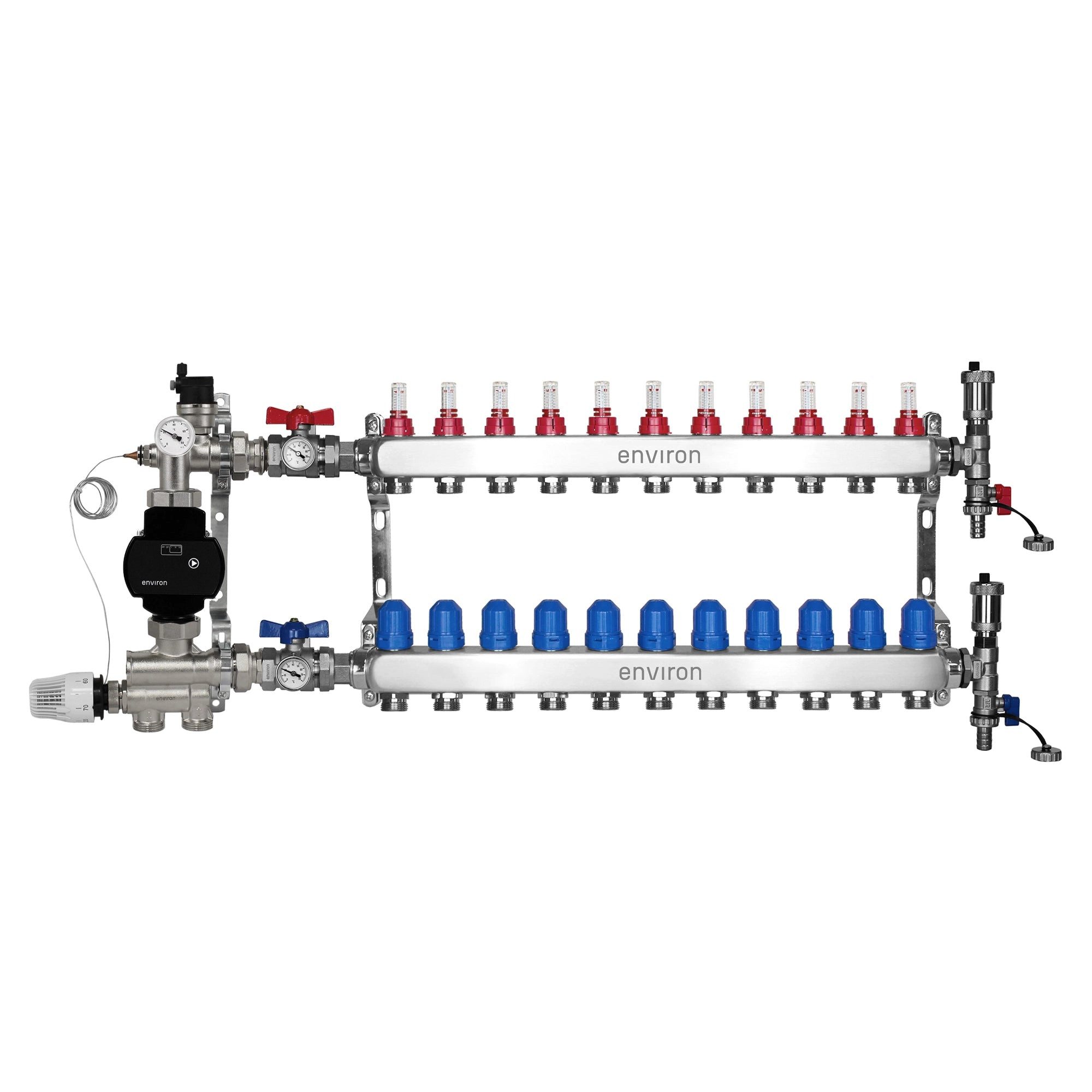 ganz24 Fußbodenheizung Festwertregelsetmit EcoStar 25/6 Pumpe. Heizkreisverteiler und Zubehör, (Set mit Heizkreisverteiler und Pumpe), Kompakte Bauweise