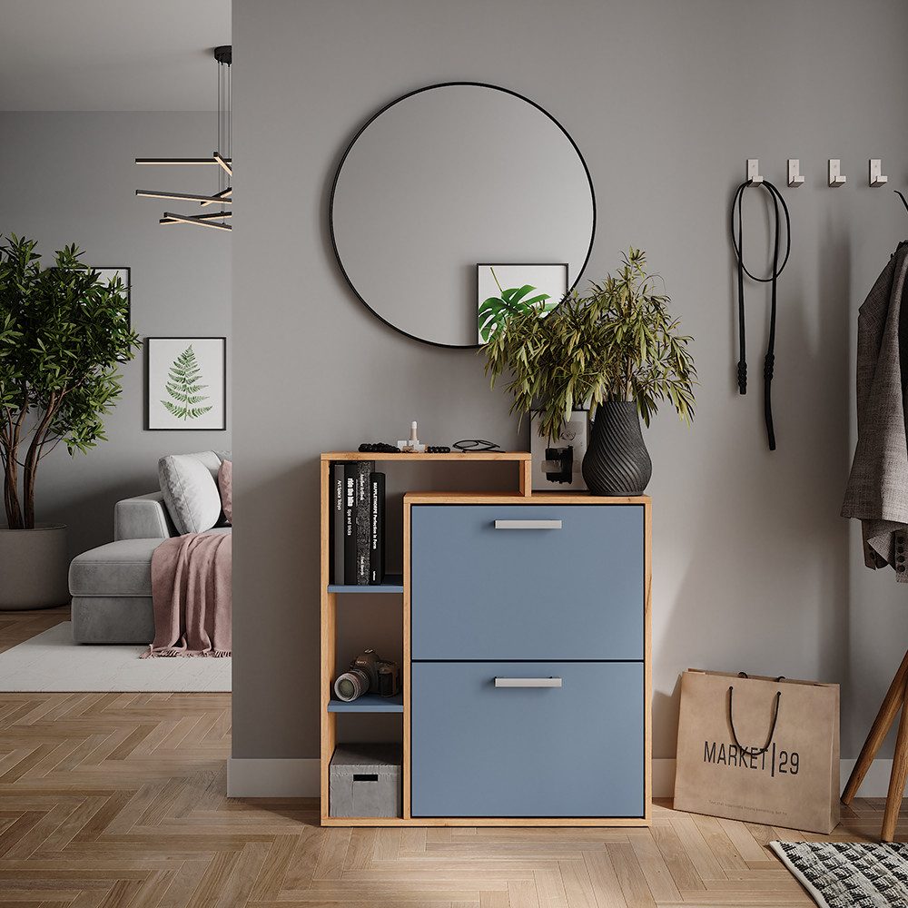 Vicco Schuhkipper Orlando, Goldkraft Eiche/Blau, 80 x 90 cm