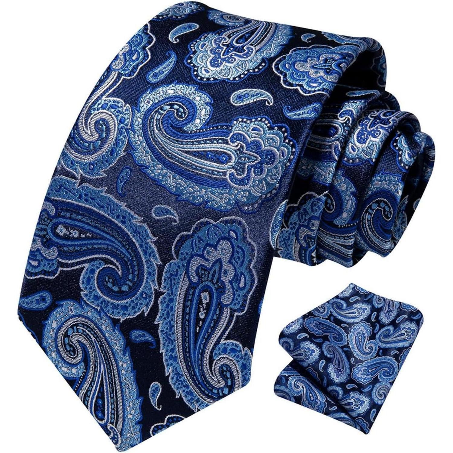 LuxusKollektion Krawatte Krawatte Herren Einstecktuch Blume Paisley Hochzeit Set Blau