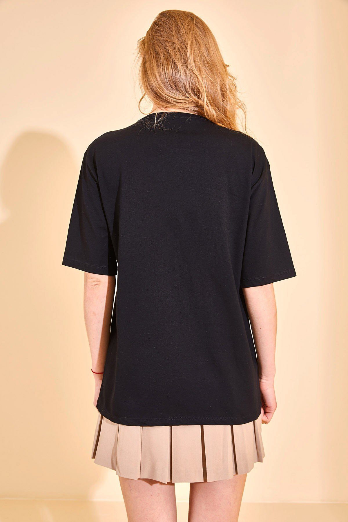 30% damen, XHN, X127001 Schwarz, T-Shirt Polyester / L Jumeon Größe 70% Baumwolle