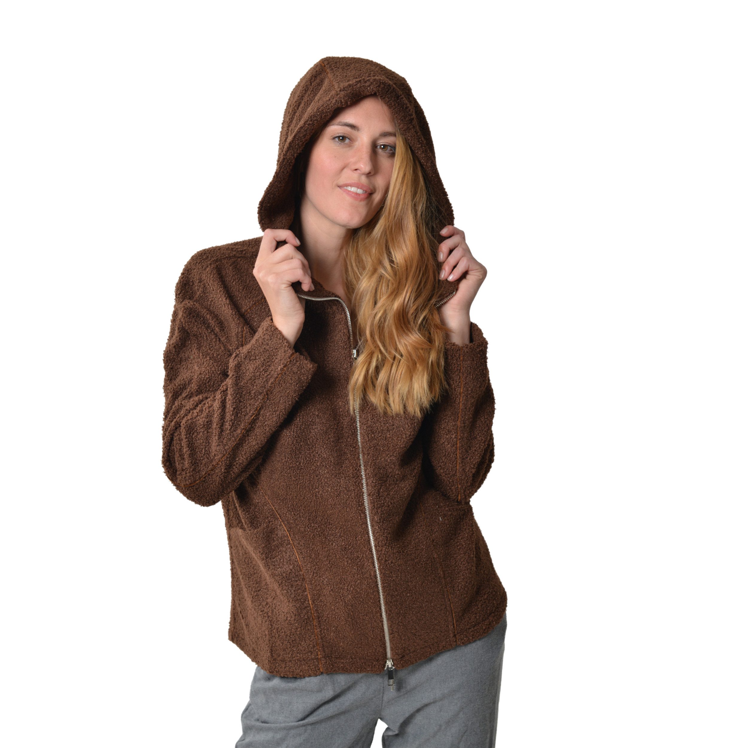 M-Diamant Sweatjacke Unisex Teddy Fleecejacke mit Kapuze Winterjacke Übergangsjacke kuschelig durch weiches Teddy-Fleece