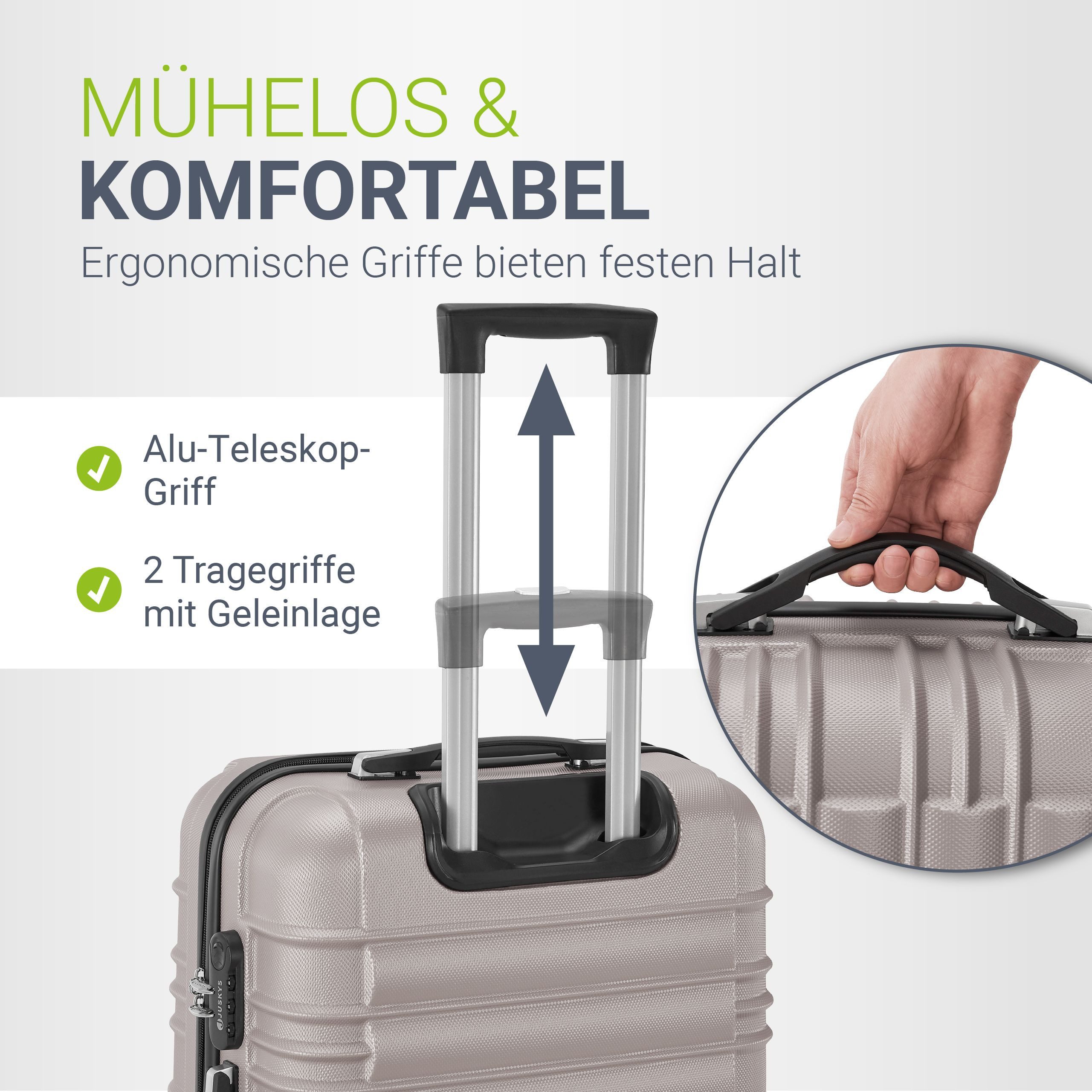 Juskys Trolleyset Rom, 4 Rollen, (3 tlg., 3-teilig), Aluminium, Rollen, Innenfutter, Ergonomische Griffe, 3er Set