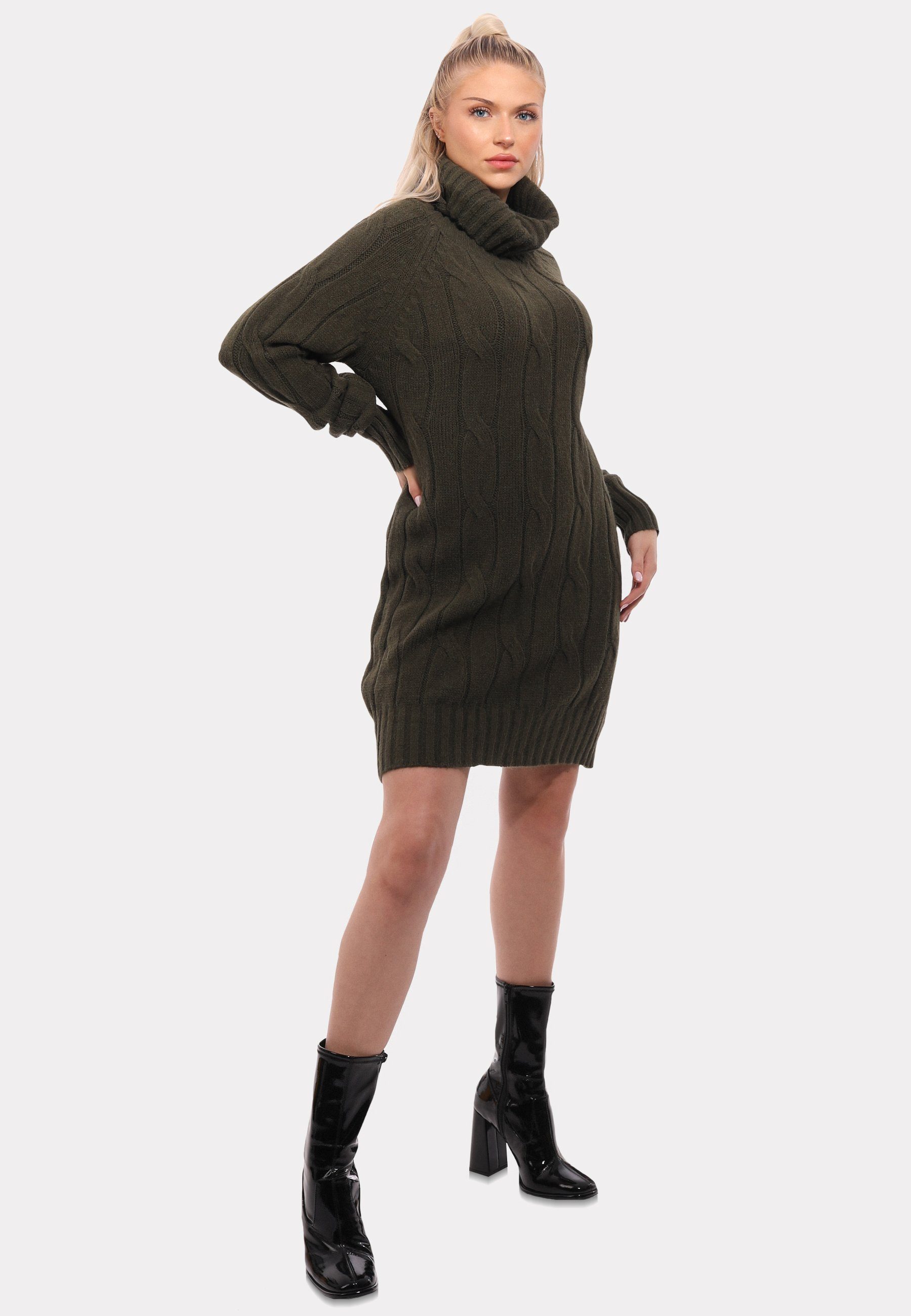 YC Fashion & Style Strickkleid Exklusives Damen Rollkragen Strickkleid (1-tlg) in Unifarbe khaki