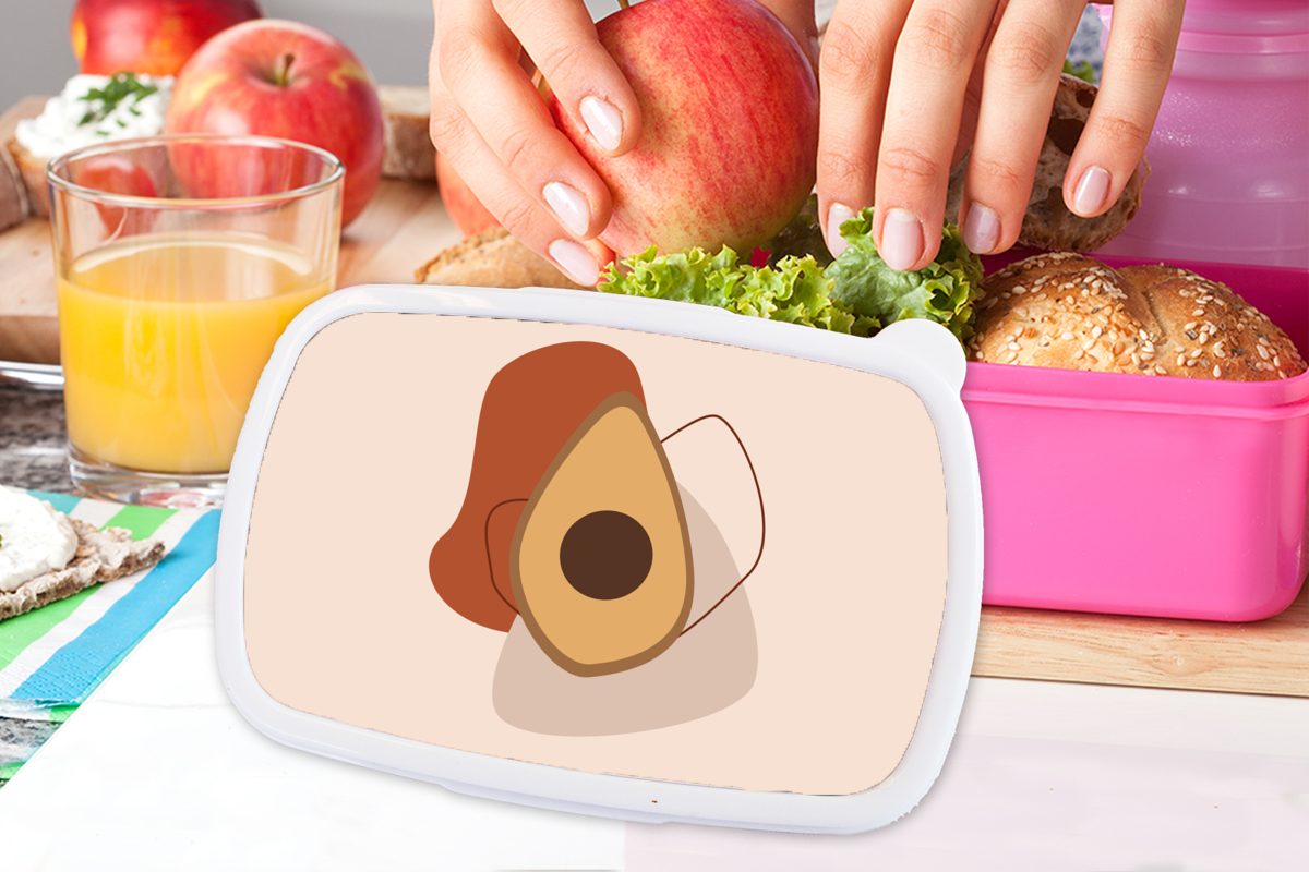 MuchoWow Lunchbox - Kunststoff, für Sommer Mädchen, Brotdose - rosa (2-tlg), Avocado Erwachsene, Brotbox Kunststoff Braun, Kinder, Snackbox,