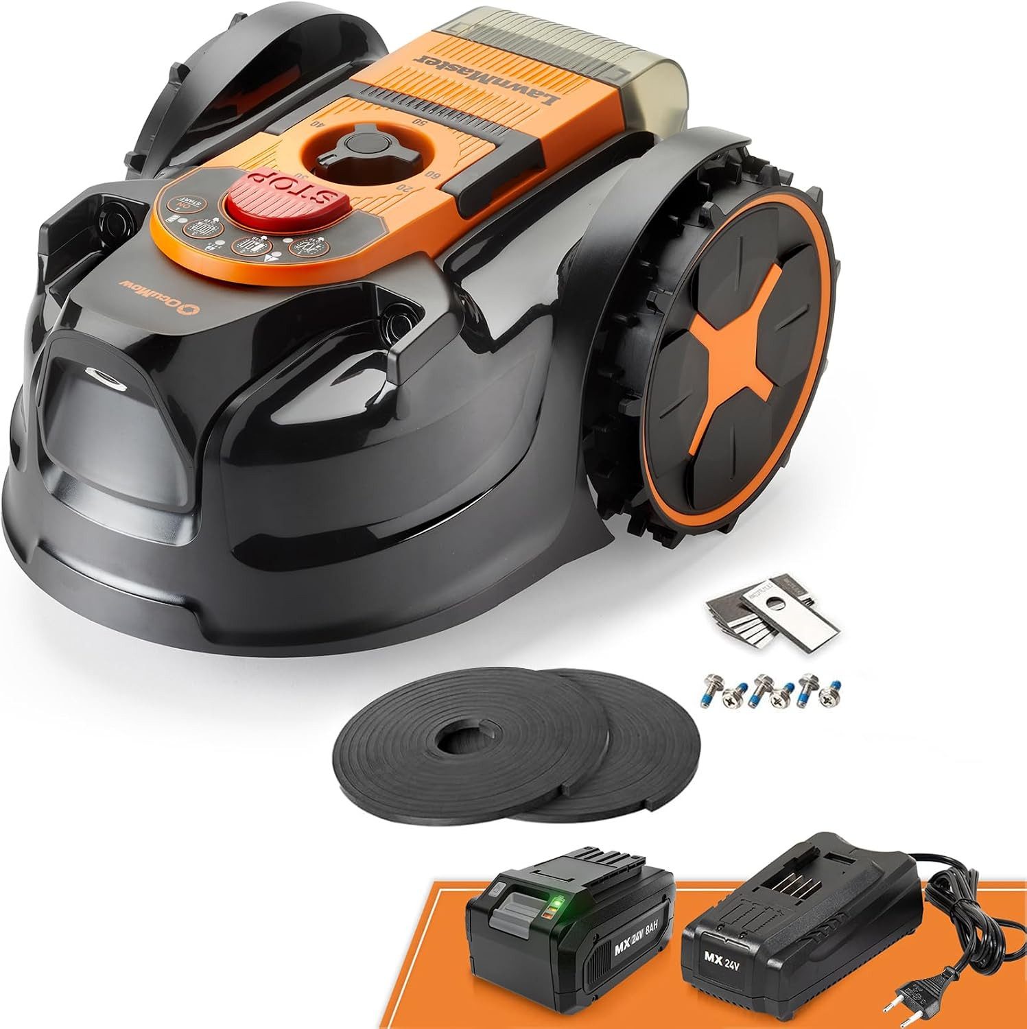 Lawnmaster Rasenmähroboter OcuMow® Mähroboter ohne Begrenzungskabel für bis zu 250 m², bis 250 m² Rasenfläche, (automatische Hinderniserkennung, Drop & Mow Roboterrasenmäher, 1-St), Vision-Navigation, systematisches Mähen in parallelen Bahnen