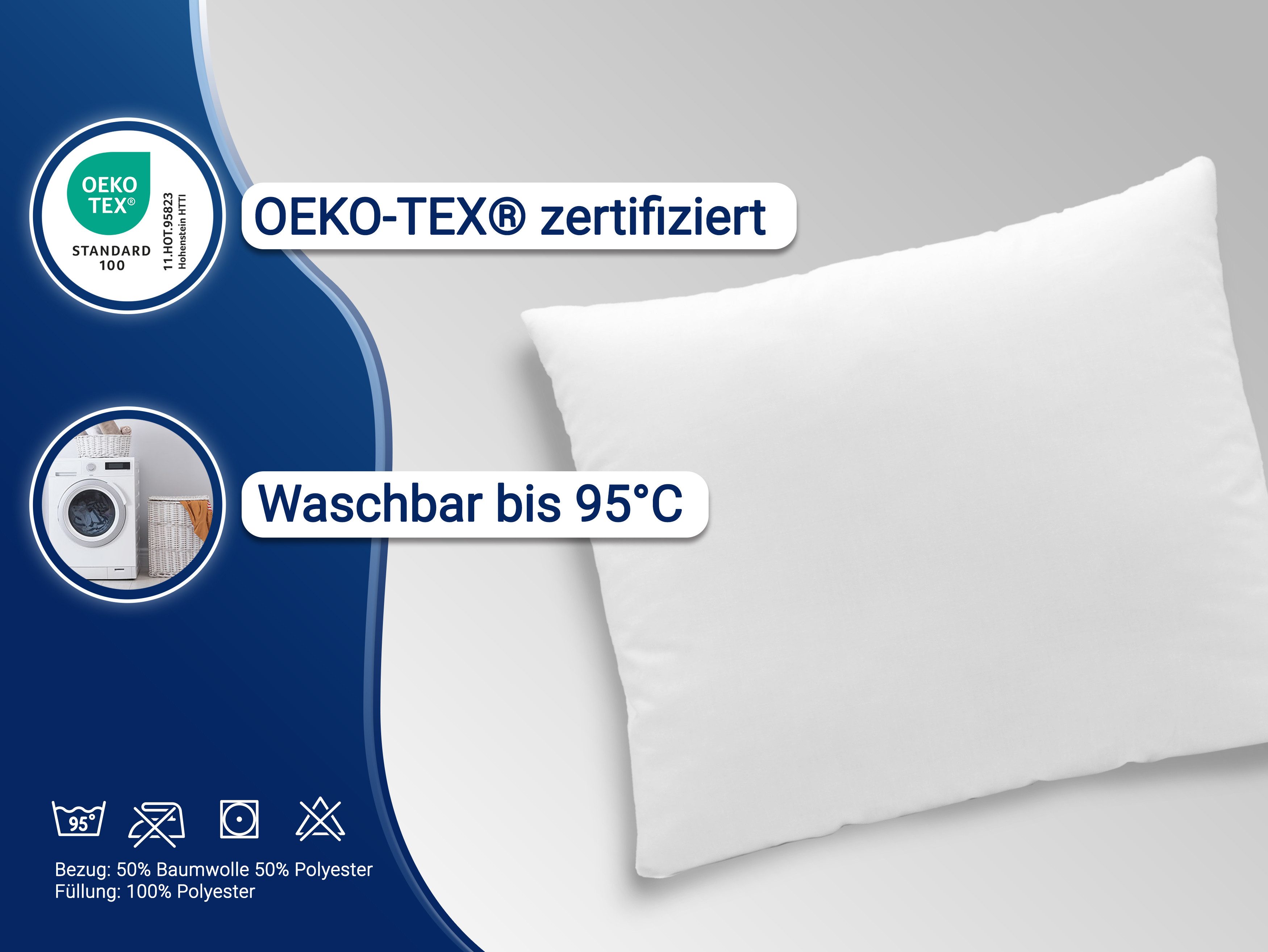 ZOLLNER Kopfkissen, Füllung: 100% Silikonisierte Polyesterhohlfaserbällchen, Spar-Set, 35 x 40 cm, 50% Polyester, 50% Baumwolle, vom Hotelwäschespezialisten