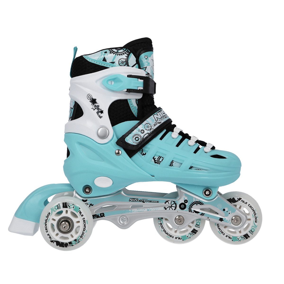 NILS EXTREME Inlineskates 4-IN-1 Inliner Schlittschuhe Rollschuhe Eishockey Blau, verstellbare Größe und wechselbare Kufen