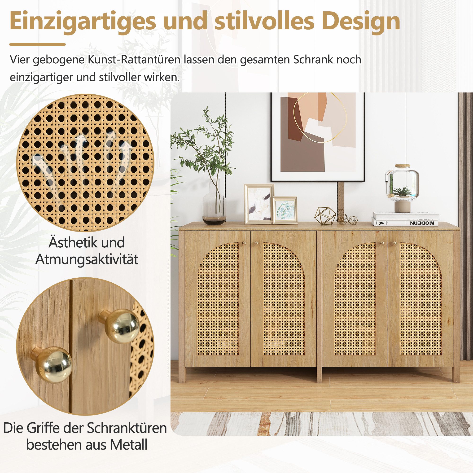 Merax Sideboard, Kommode mit verstellbaren Einlegböden,Anrichte,Rattantüren günstig online kaufen
