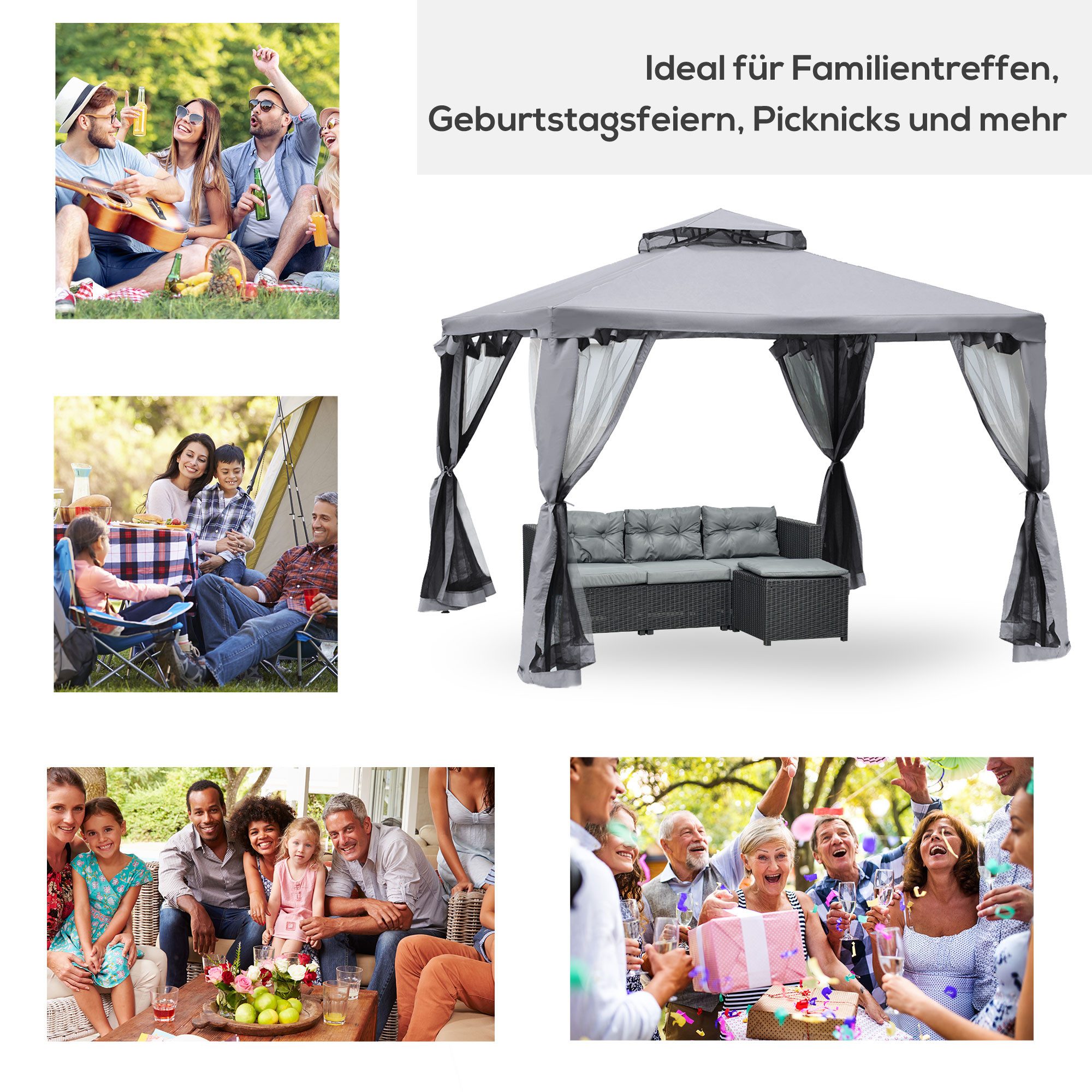Thumbnail - MC Star Pavillon Gartenpavillon Pavillon 3x3m Partyzelt mit 4 Seitenwänden wetterfest, aus Metall und Polyester in Hellg...