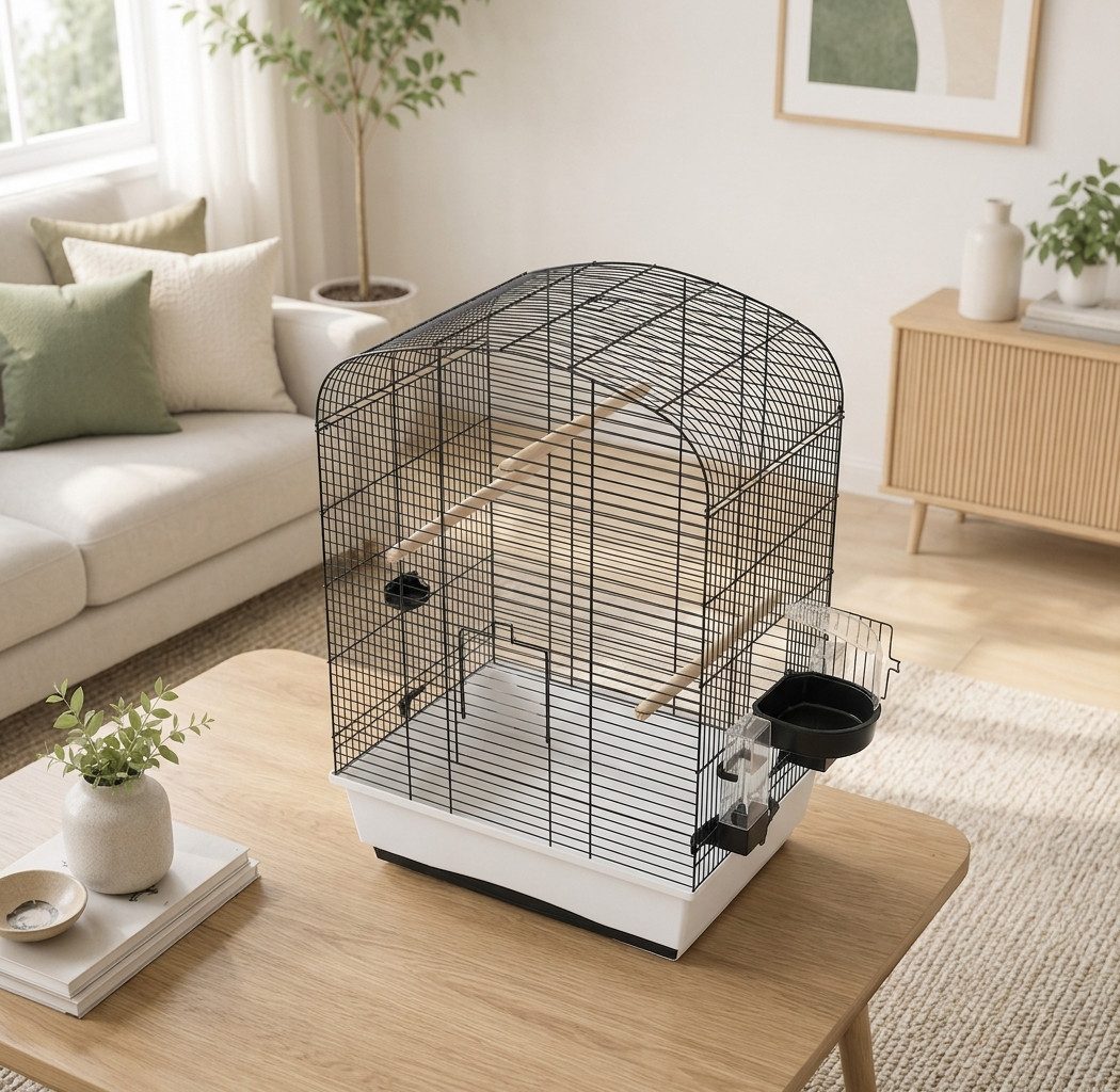 Ollesch Vogelkäfig Vogelkäfig Vogelheim Elena schwarz/weiß 54x39x71cm mit Zubehör