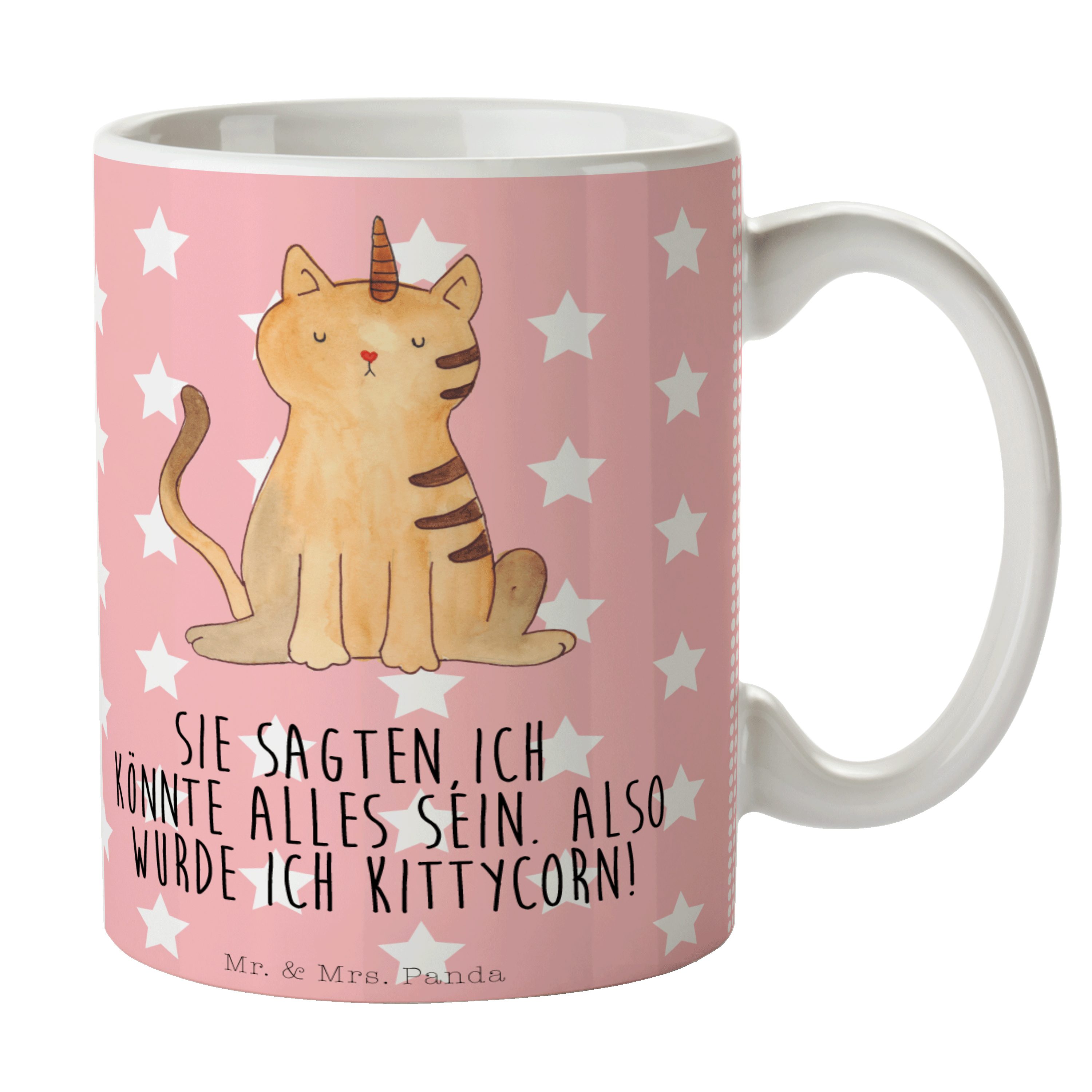 Mr. & Mrs. Panda Tasse Einhorn Katze - Rot Pastell - Geschenk, Kaffeebecher, Teebecher, Kaff, Keramik