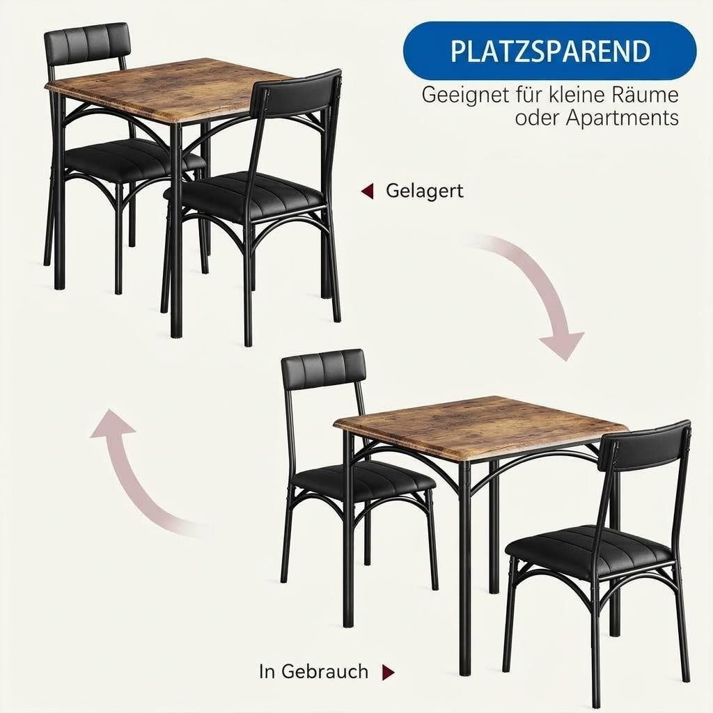 GarveeMore Essgruppe Ktichen Tisch mit 2 Stühlen für Küche & Esszimmer, Kompaktes Esszimmer-Set für kleine Räume(mit 2 Weiches Kissen Stühlen)