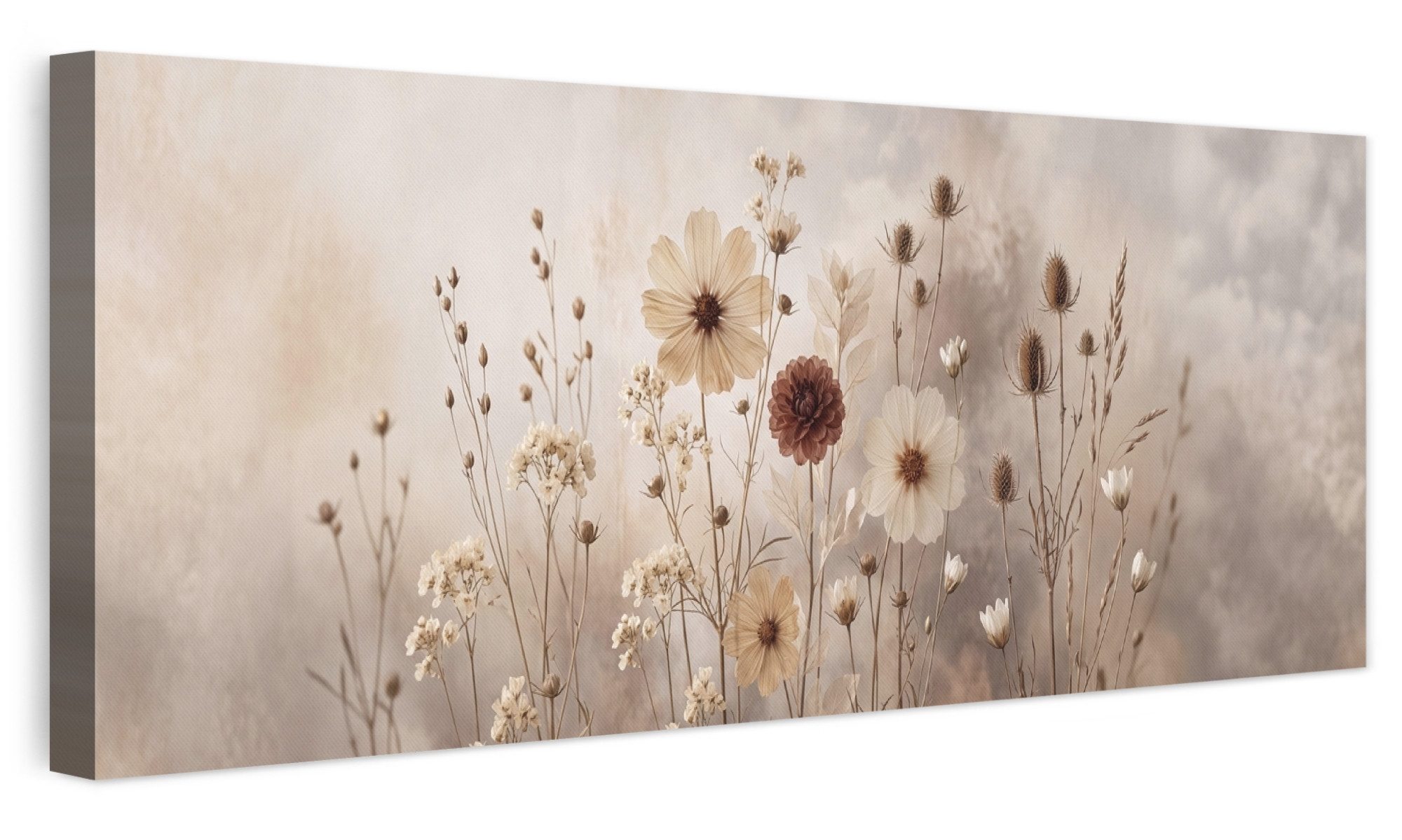 OneMillionCanvasses® Leinwandbild Panorama Wilde Blumen - Botanisch - Vintage - Natur - Rustikal, Fotodruck (1 St), Wandbild, Deko …