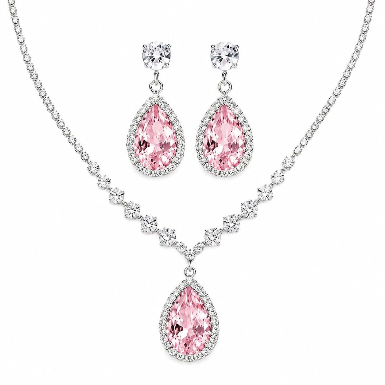 Taffstyle Schmuckset Elegantes Schmuck Set Halskette & Ohrringe Tropfen Design mit Zirkonia (Funkelndes Set aus Kette und Ohrringen mit glitzernden Zirkonia-Steinen – perfekt für Abendmode und besondere Anlässe), mit Zirkonia
