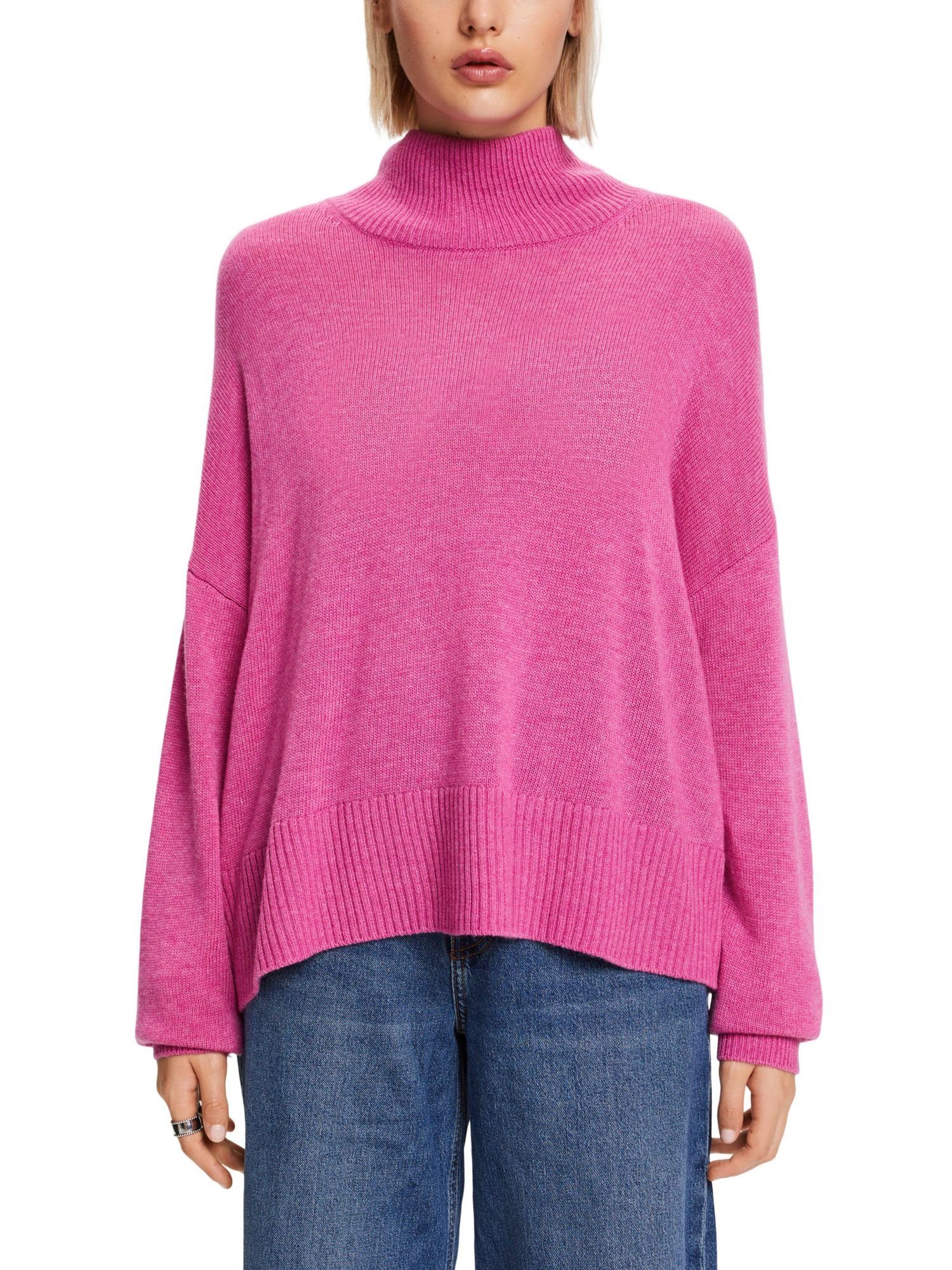 Esprit Collection Stehkragen PINK aus Stehkragenpullover Wollmix mit FUCHSIA Pullover