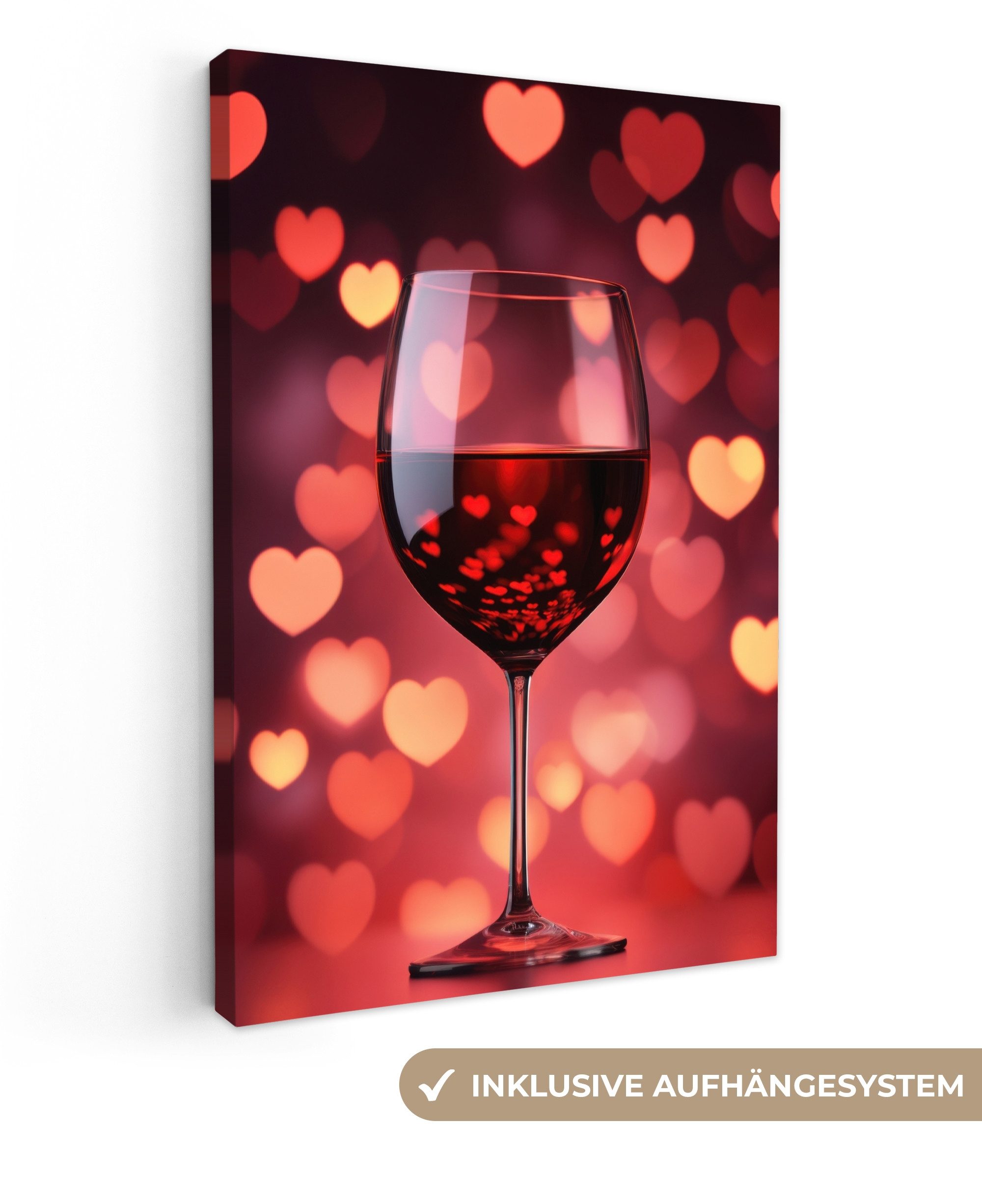 Leinwandbild Rot - Wein - Herzen
