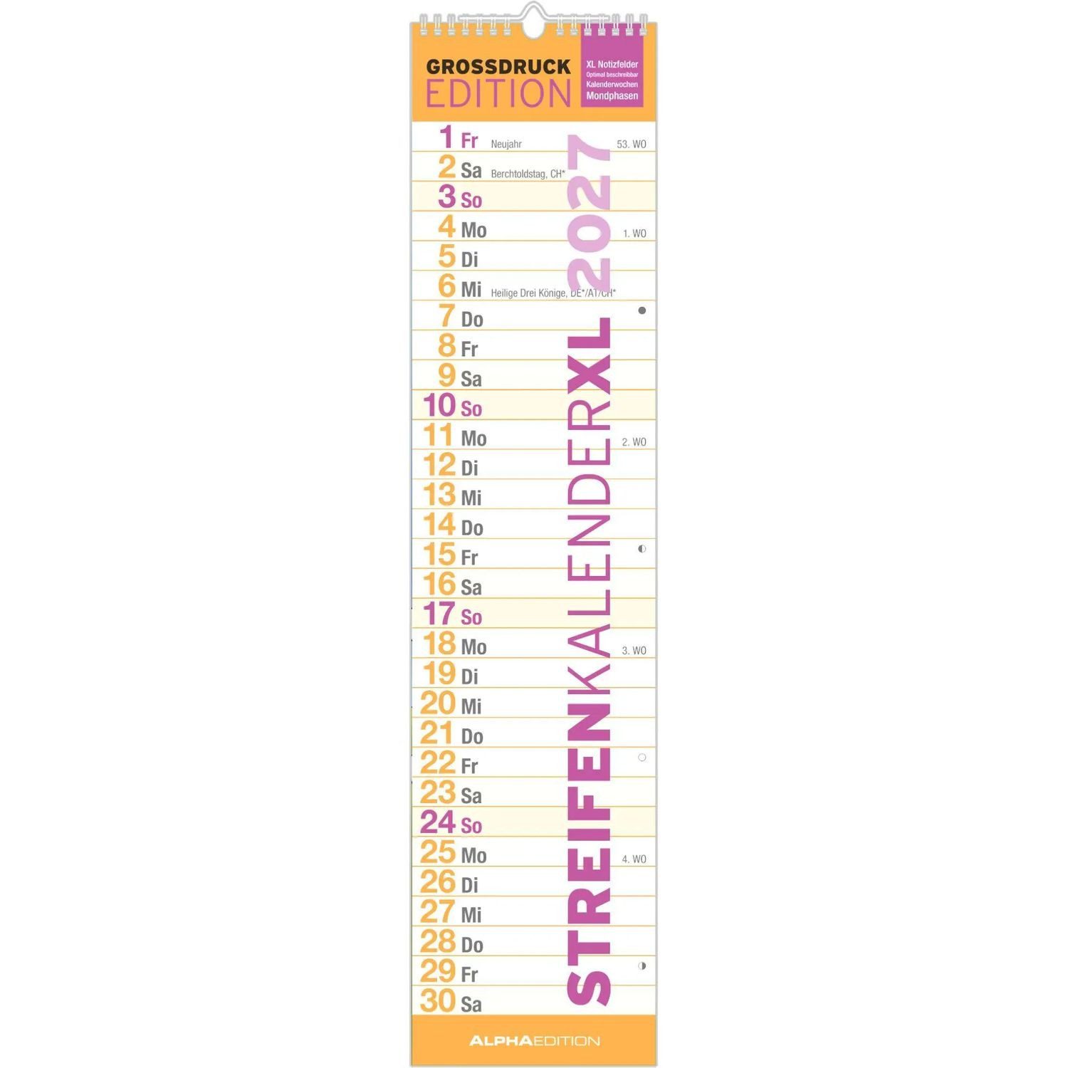 Wandkalender GROSSDRUCK Streifenplaner XL 2027