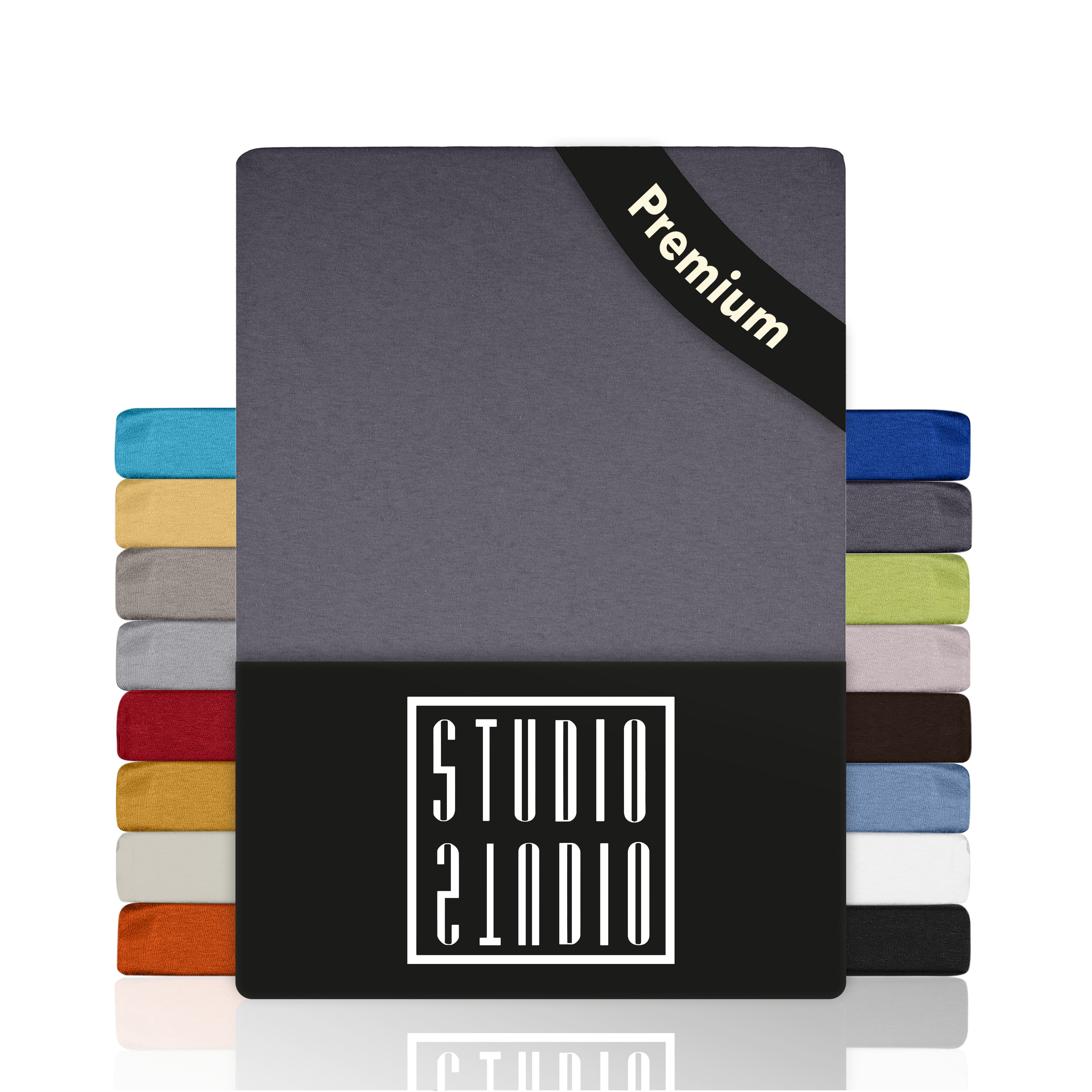 STUDIO Spannbettlaken Premium, 170 g/m², viele Größen, OEKO-TEX 100, Jersey, Gummizug: rundum, (1 Stück), 90x200 - 100x220cm Bettlaken Spannbetttuch bis 35cm Höhe Grau