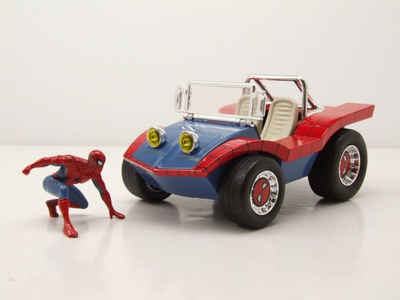 JADA Modellauto Buggy blau rot mit Spiderman Figur Modellauto 1:24 Jada Toys, Maßstab 1:24