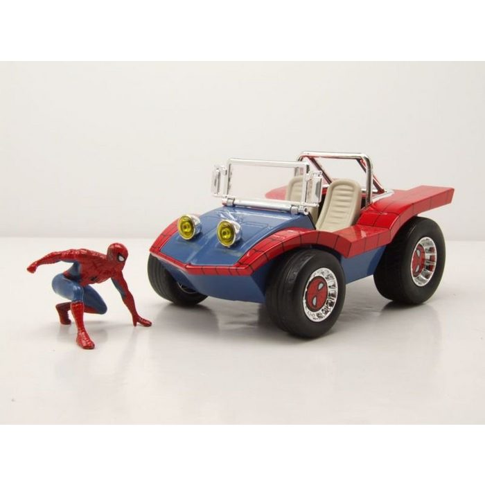 JADA Modellauto Buggy blau rot mit Spiderman Figur Modellauto 1:24 Jada Toys Maßstab 1:24