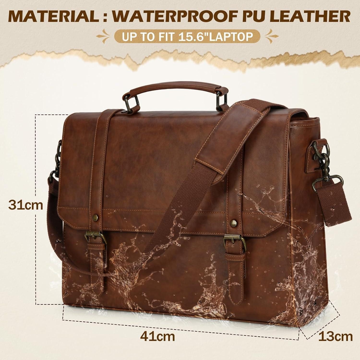 LuxusKollektion Laptoptasche Aktentasche Herren Wasserdicht Umhängetasche 15,6 Zoll Vintage