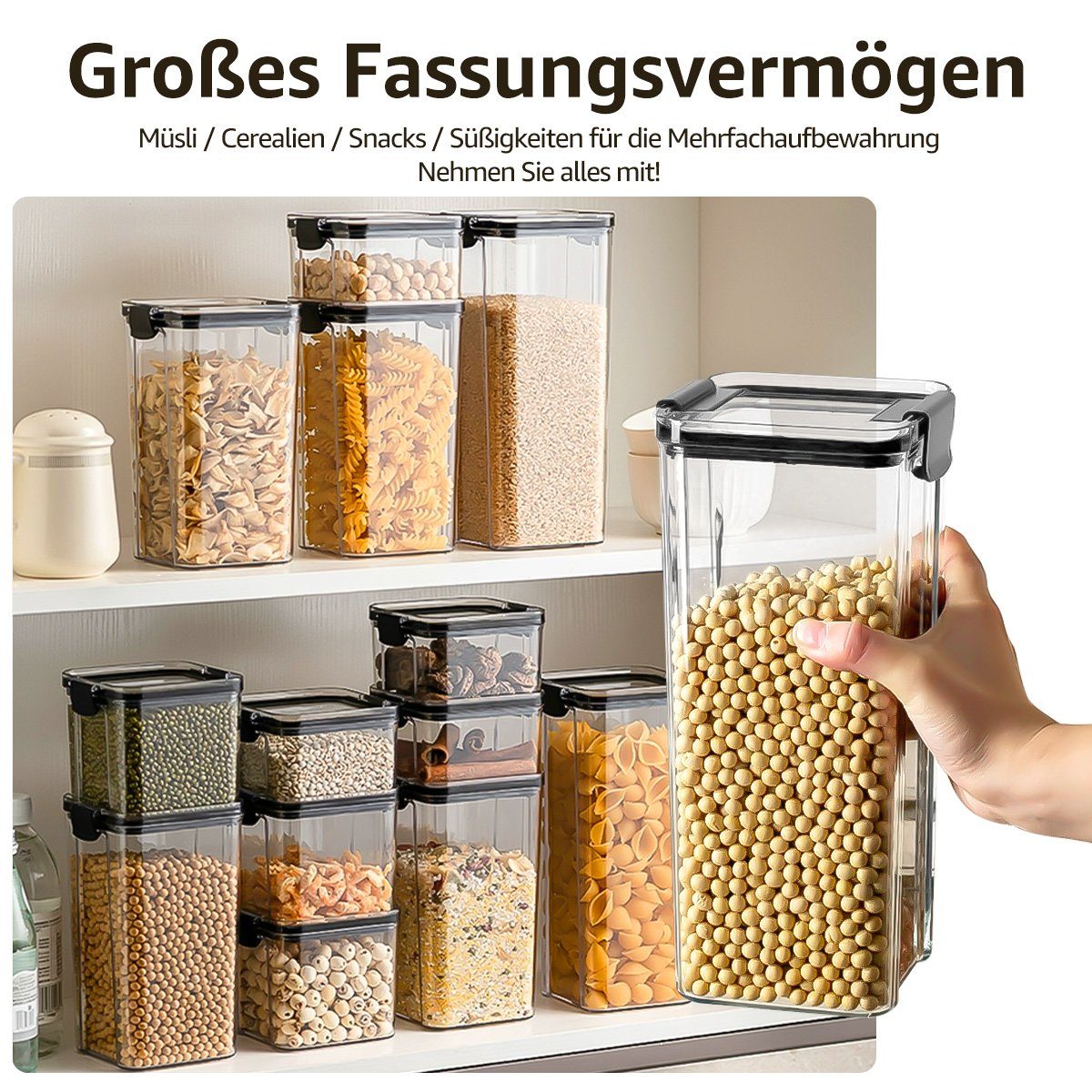 frei, (3 460ml/900ml/1300ml/1800ml, BPA MULISOFT Vorratsdose, Vorratsdosen mit Set Luftdicht Stück 3-tlg), Deckel