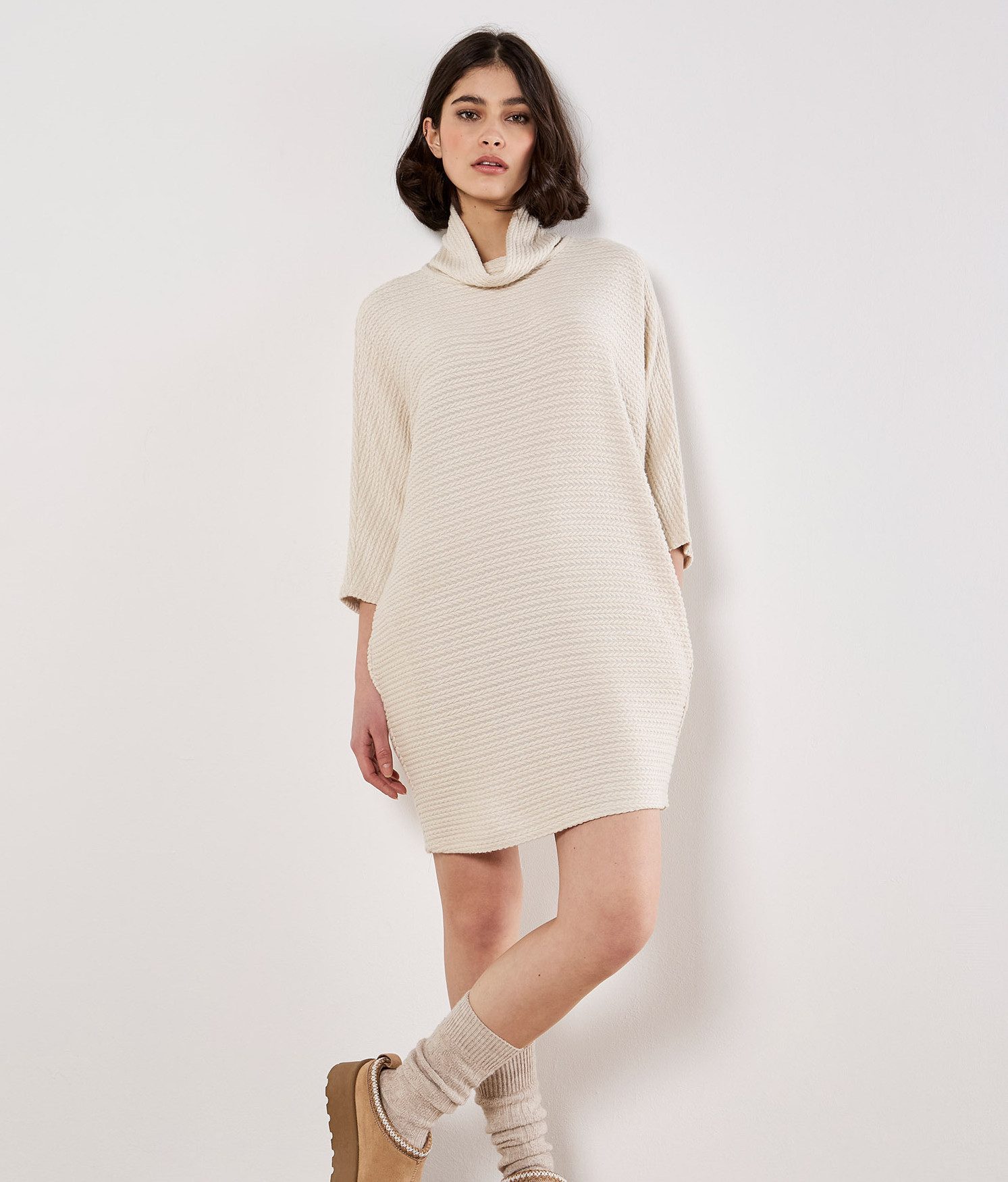 Apricot Strickkleid Cocoonkleid mit Zopfmuster