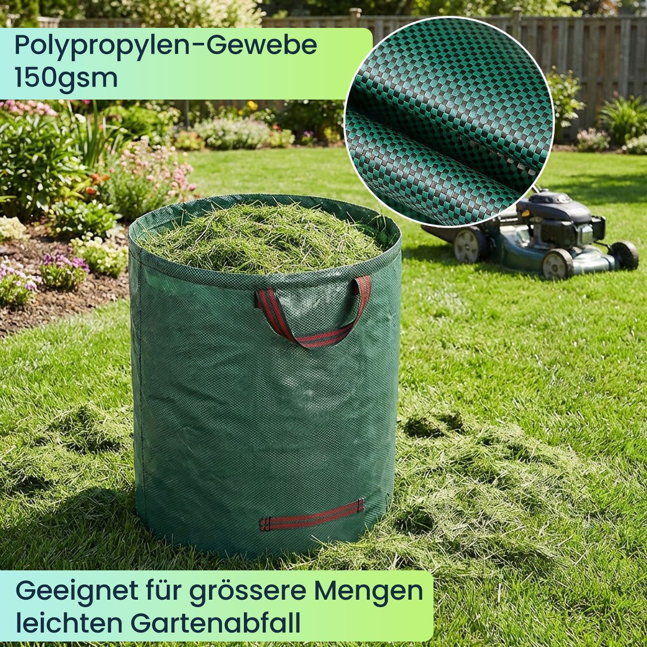 shop'n smile ideoon Gartensack XXL Gartenabfallsack 500L, Ø79x101cm, Stabil mit Doppelboden, (1-tlg), faltbar, ideal für Grünschnitt – Bild 4 von 5