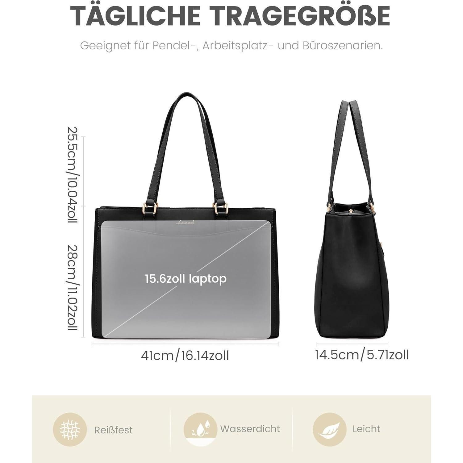 LuxusKollektion Laptoptasche Laptoptasche Damen Aktentasche Schultertasche Schwarz 15,6 Zoll – Bild 5 von 5