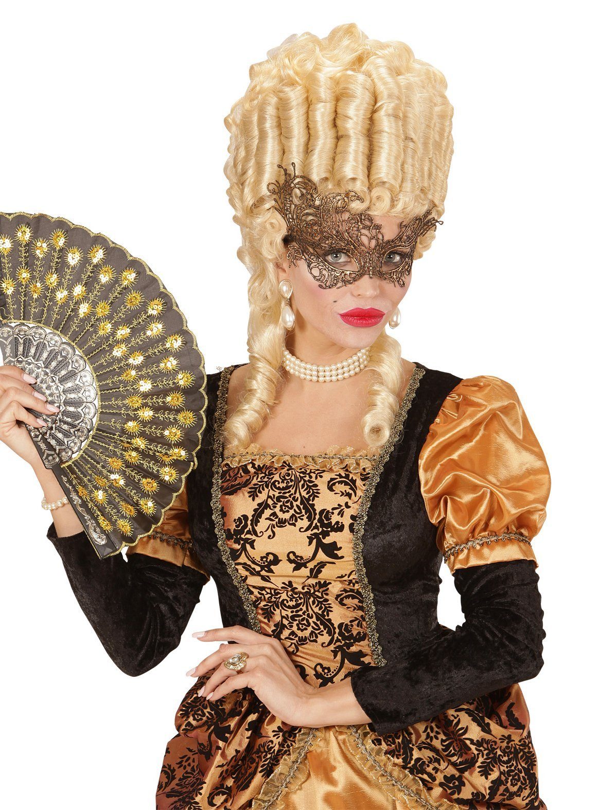 Widdmann Verkleidungsmaske Goldene Spitzenmaske antik, Venezianische Augenmaske aus Stoff