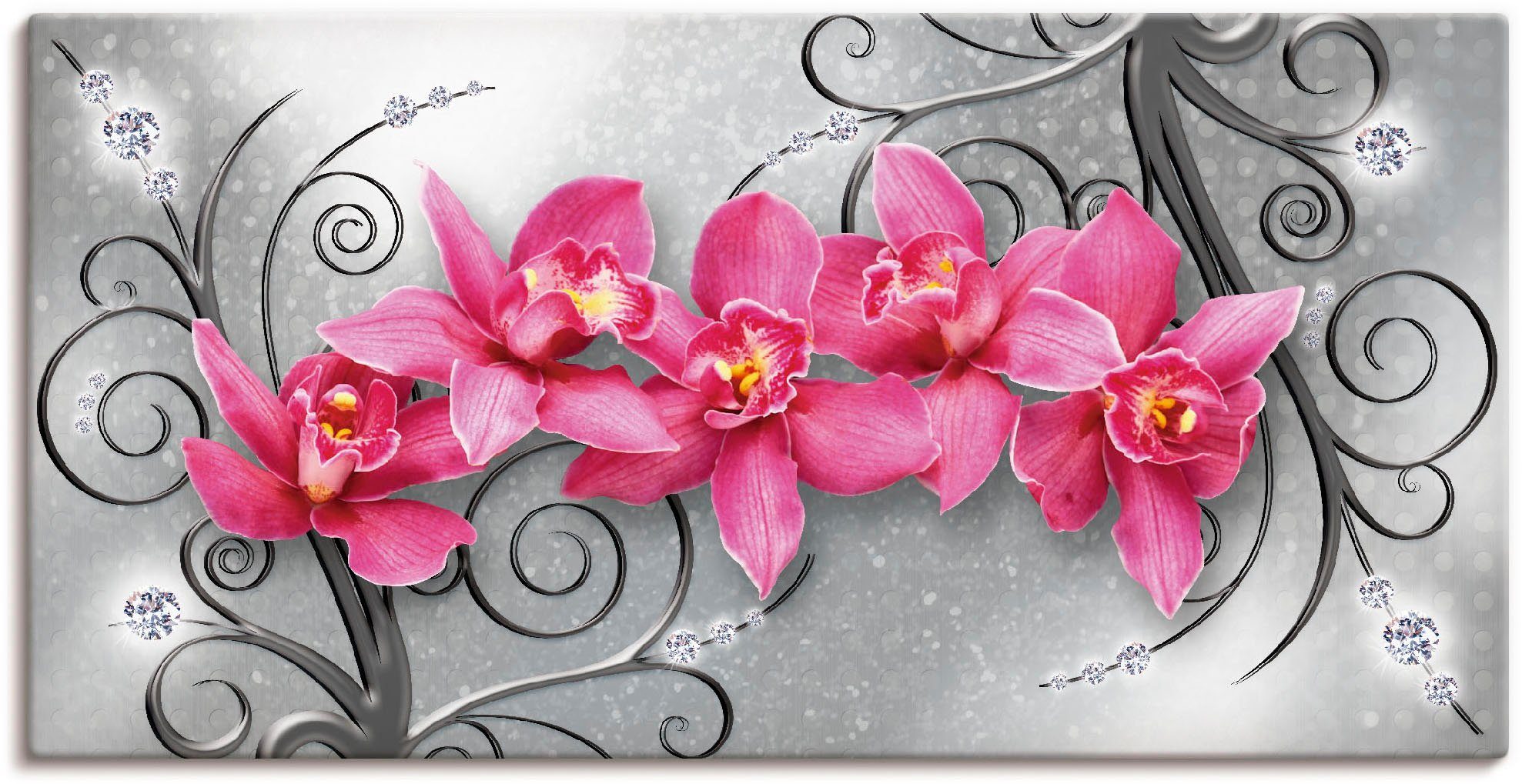 Artland Wandbild rosa Orchideen auf Ornamenten, Blumenbilder (1 St), als Alubild, Leinwandbild, Poster in verschied. Größen