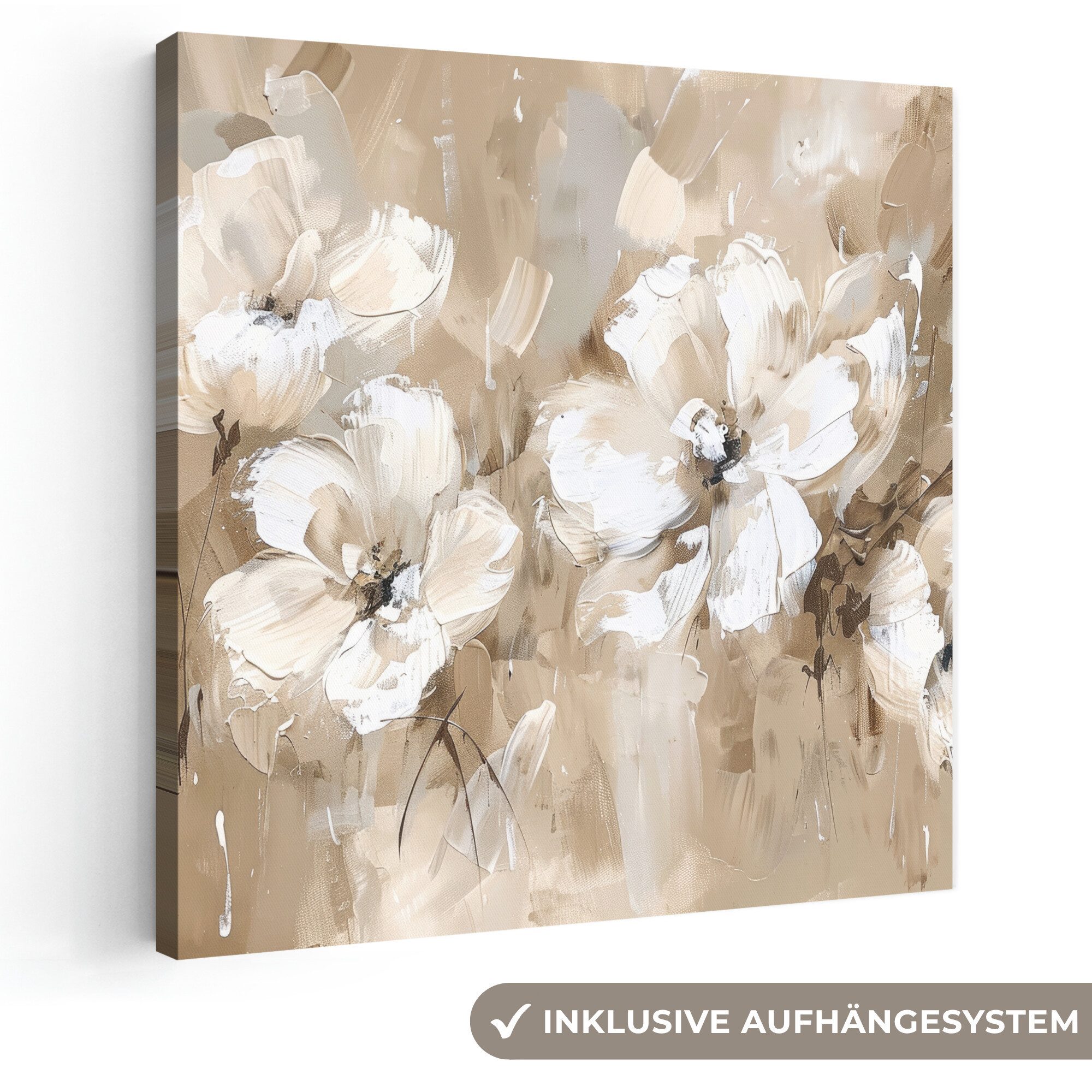 OneMillionCanvasses® Leinwandbild Blumen - Beige - Abstrakt - Modern, Fotodruck (1 St), Vintage Deko Bilder Wohnzimmer, Wanddeko Retro, 20x20 cm
