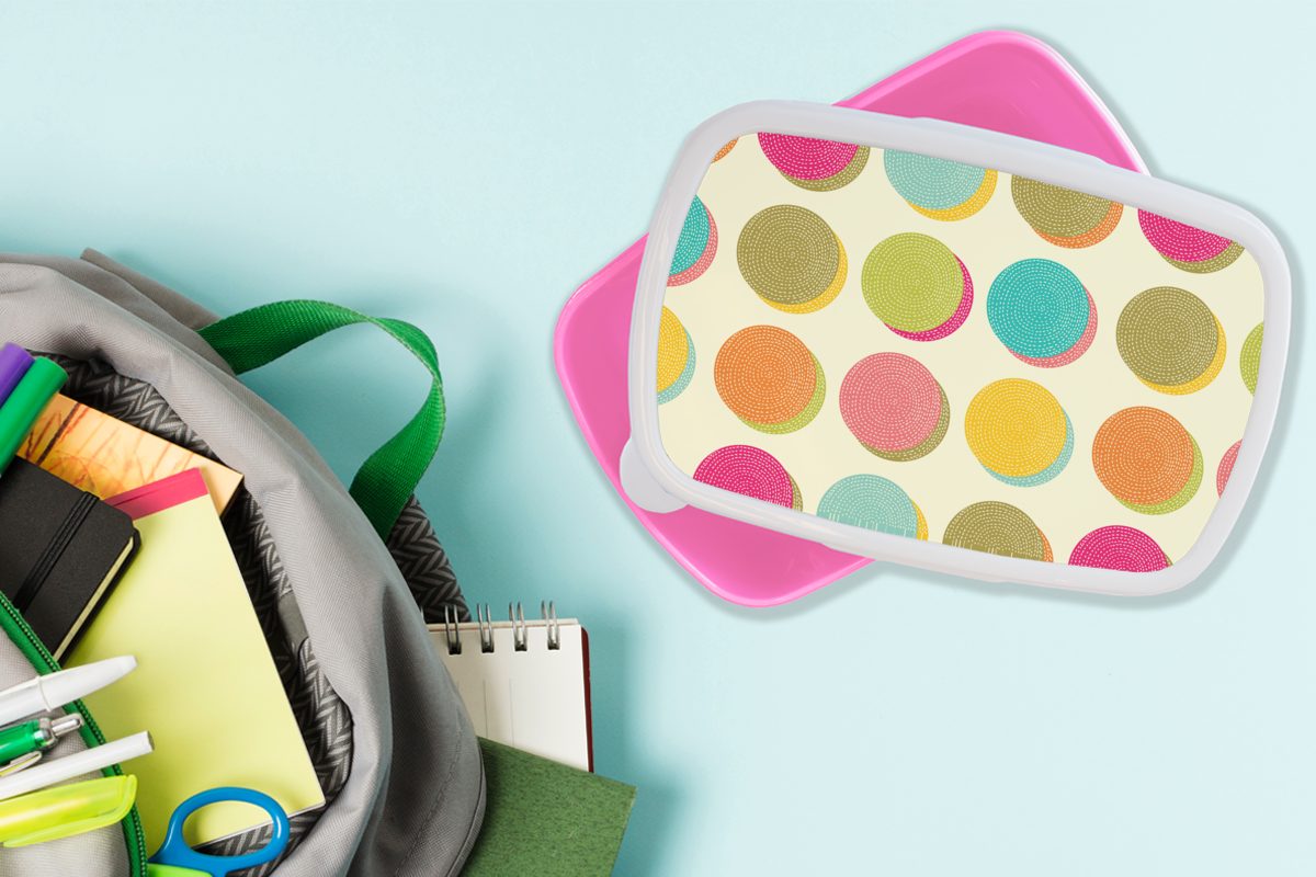 Tupfen, Lunchbox Mädchen, Brotdose rosa - Snackbox, - (2-tlg), Retro Muster Kinder, Kunststoff, für Erwachsene, MuchoWow - Kunststoff Bohème Brotbox